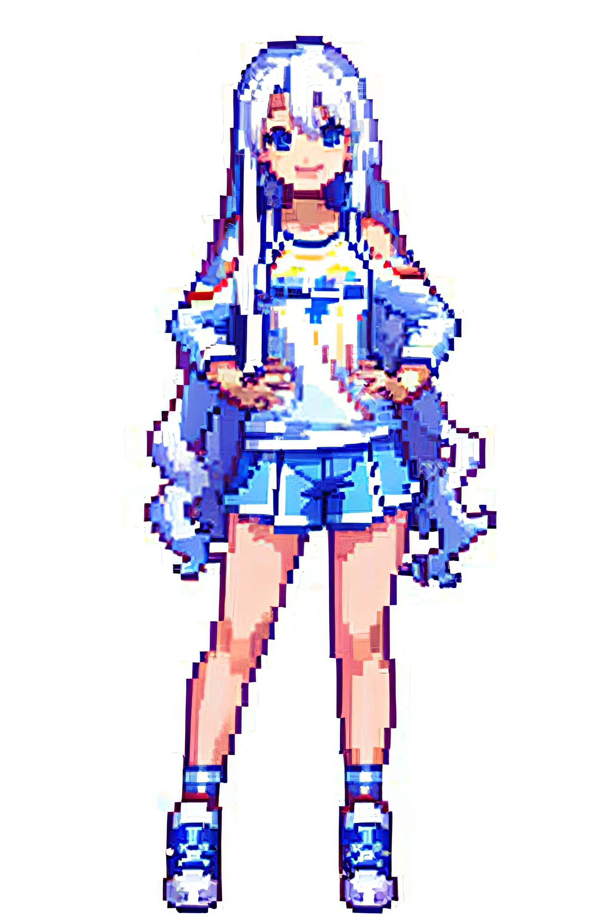 One Cute  Girl, Longhair straight curly hair, white hair, blue eyes, colorful casual outfit, smile, standing, standing pose, no pose, general pose, white background, high res, ultrasharp, 8K, masterpiece, bust-up