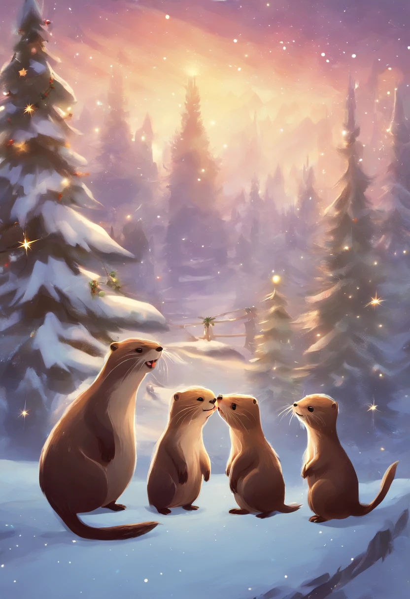 happy Otter family in christmas