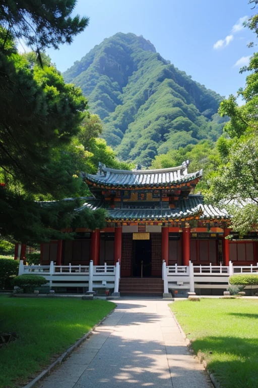 Chinese temples，Temple blessings，green mountains，beautiful surroundings