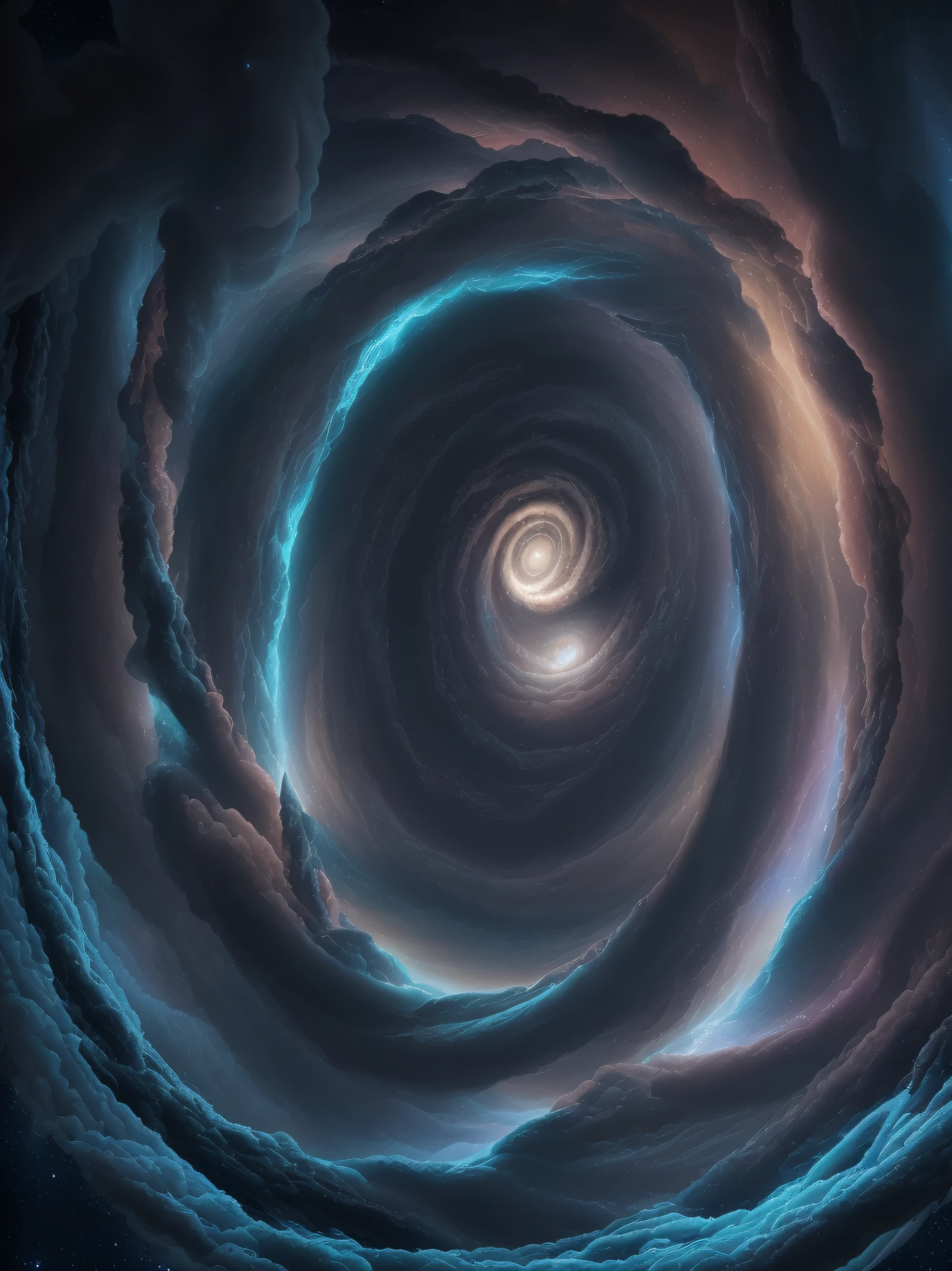 un primer plano de una espiral con una luz brillante en el medio, cielos en espiral, Cloud vortex, Arte digital 4K altamente detallado, nubes espirales, Interstellar vortex through time, Energy vortex swirl, pulled into the spiral vortex, Remolino de agua cosmos, Espacio surrealista, niebla arremolinada brillante, Gradiente fractal espacial, Agujero ????? abstracto en el espacio, Majestuoso portal interestelar