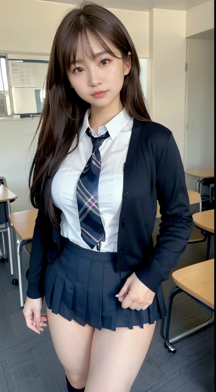 (masterpiece, best quality, ultra high res, 8k, perfect anatomy, extremely detailed),
BREAK
(photo of 1 cute girl), (school uniform, cardigan, miniskirt:1.5), (black hair, long twin tails, black eyes, slant eyes, large breasts:1.2),
BREAK
(sitting, studying:1.5), (smile), (close to viewer:1.3), (classroom:1.3),
BREAK
 cowboy shot, perfect hands, perfect fingers,