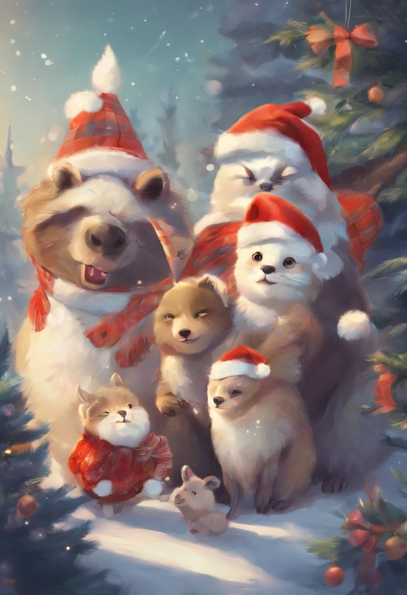 happy animal family in christmas