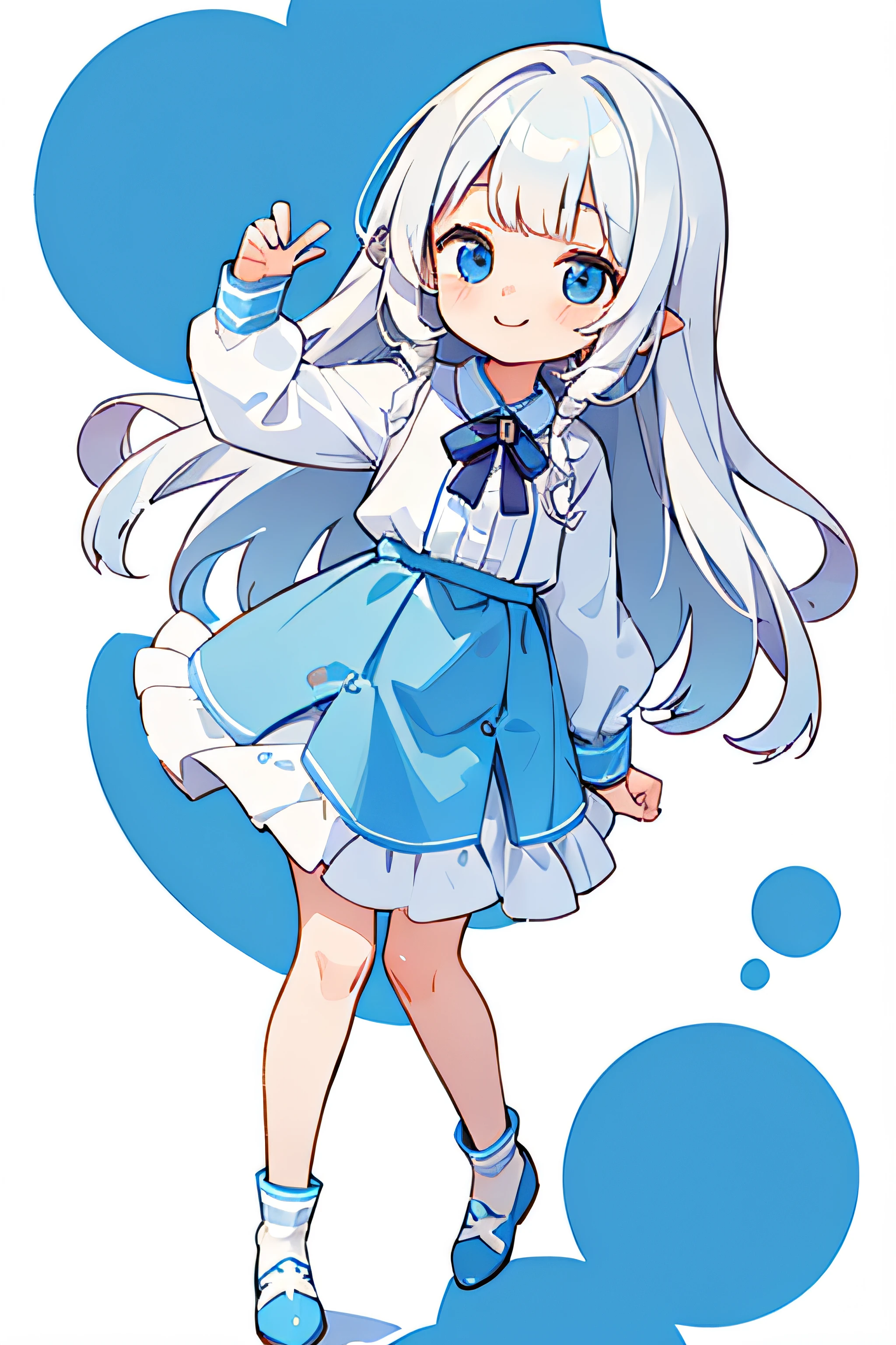 One Cute Teen Girl, Longhair straight curly hair, white hair, blue eyes, colorful casual outfit, smile, standing, standing pose, no pose, general pose, white background, high res, ultrasharp, 8K, masterpiece, bust-up