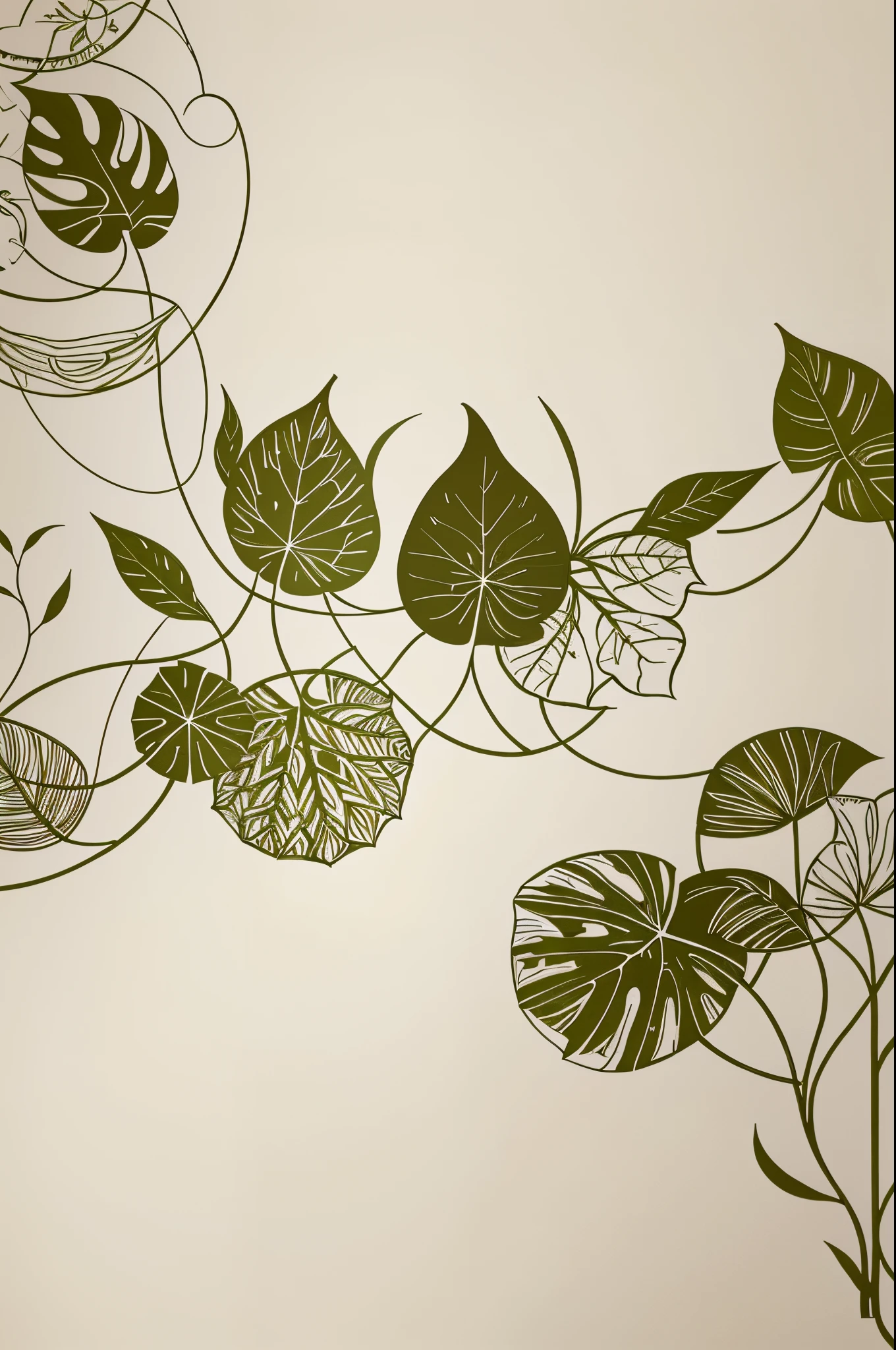 Wall Art, vector, Line art drawing of leaves with abstract shapes. Abstract Plant Art design for print, cover, wallpaper, minimal wall art and natural. Vector illustration. Botanical Line Art, three color, earth tone