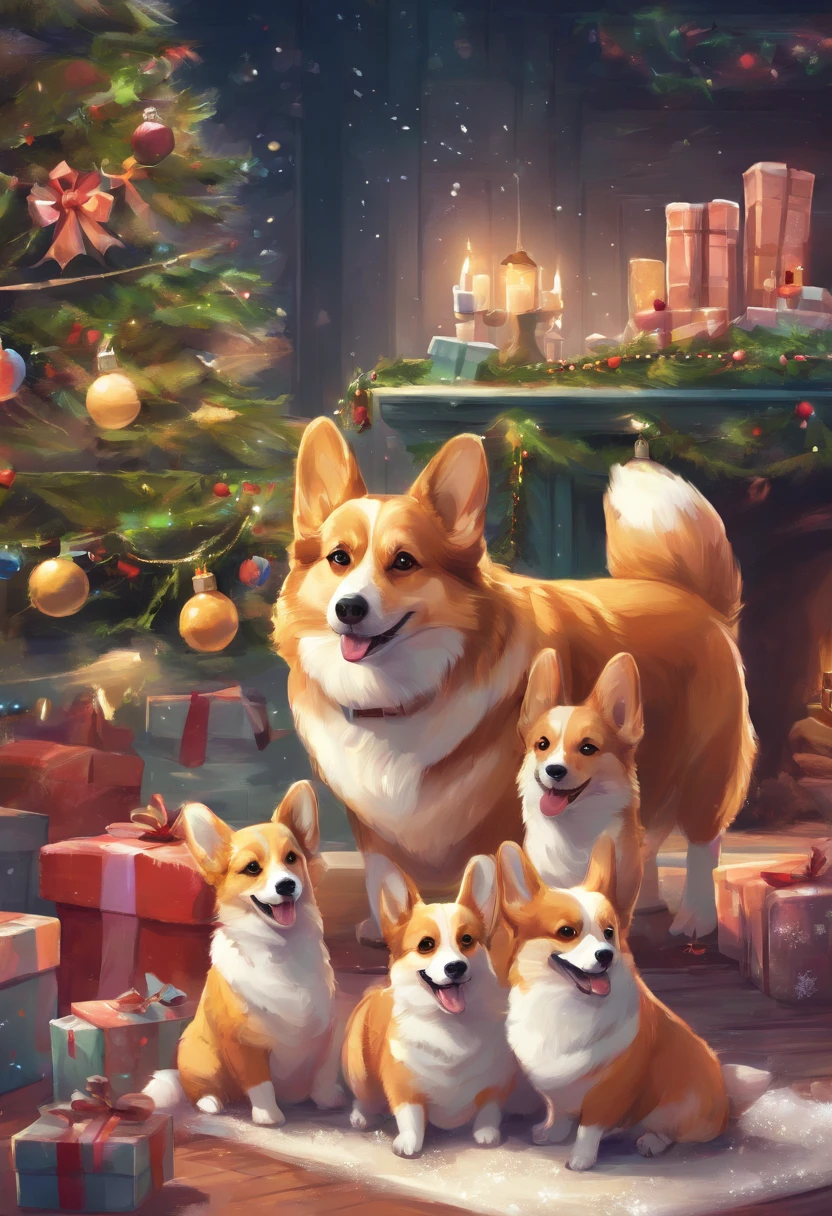 happy corgi family in christmas