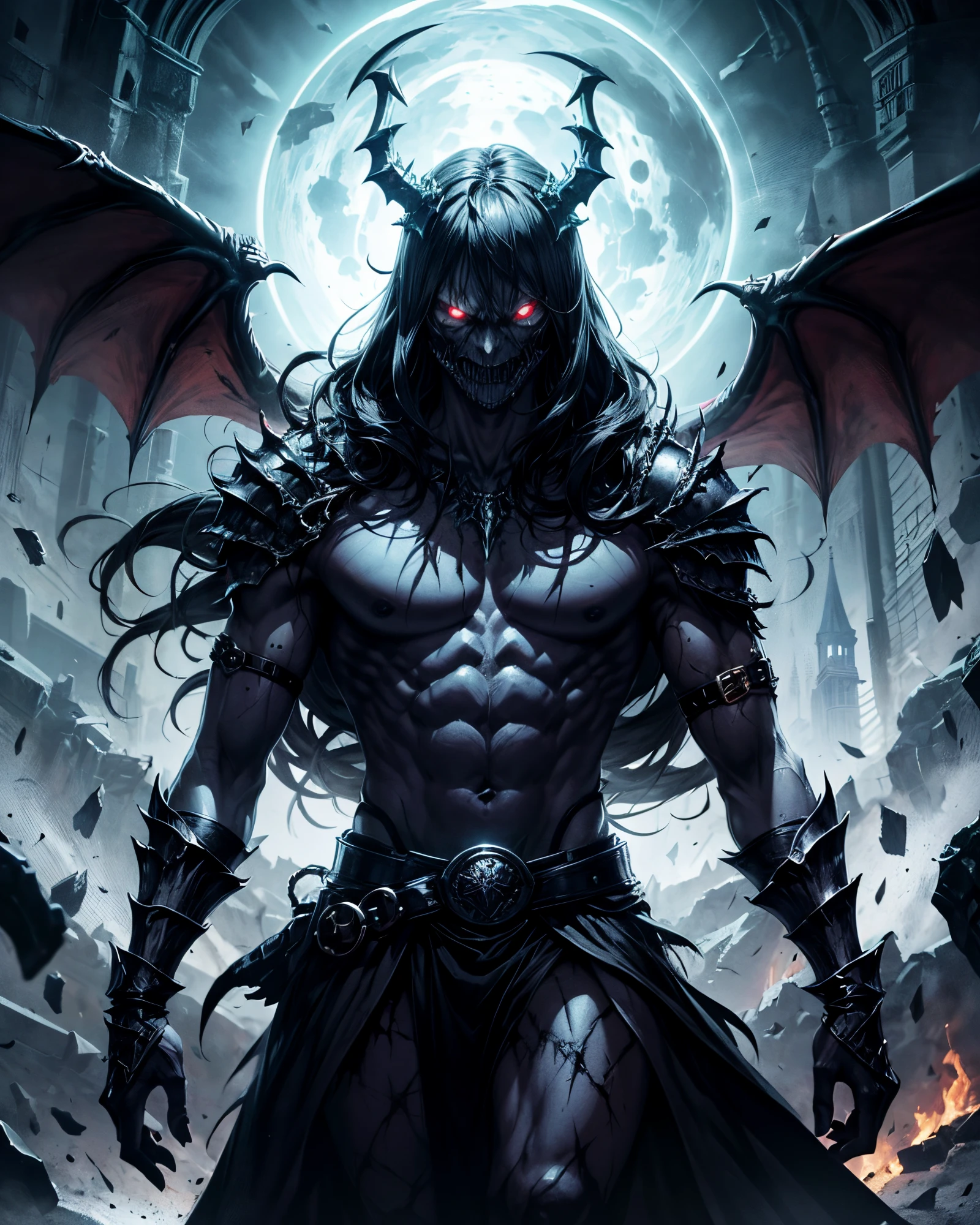 In a dark and oppressive scenario, a character inspired by Guts emerges, de Berserk, but even more dark and terrifying. Their hair is long and black, just like your arms, creating a sinister appearance. Seus olhos, de um vermelho intenso, irradiam uma aura maligna, transmitindo a ferocidade e o poder que habitam seu ser.
Dressed in demonic black armor, this character exudes a menacing presence. Every detail of the armor is meticulously crafted, bringing to light the evil essence that it represents. Features a gauntlet hand with demonic black claws, remetendo a uma natureza infernal. The cloak he wears is as dark as the night itself, envolvendo-o em sombras macabras. Nessa capa, assim como em sua espada, there are effects of black auras that emanate a mystery and dark energy.
in her hands, ele empunha uma espada colossal, a Dragon Slayer, as imposing and brutal as the entity that wields it. The dark effects that surround the blade, os detalhes intrincados e sinistros, make the weapon a true manifestation of terror and destruction.
Este personagem, with its haunting appearance, personifies the essence of darkness and horror. His presence is ominous, its energy radiates an overwhelming malevolence. He is a force to be feared, ressoando com o pior pesadelo de seus inimigos.
with the highest quality and attention to detail, the colors and dark effects are enhanced to convey the full essence of this terrifying being. It is an image that inspires fear and at the same time fascinates, pois revela a profundidade dos abismos sombrios da alma humana.