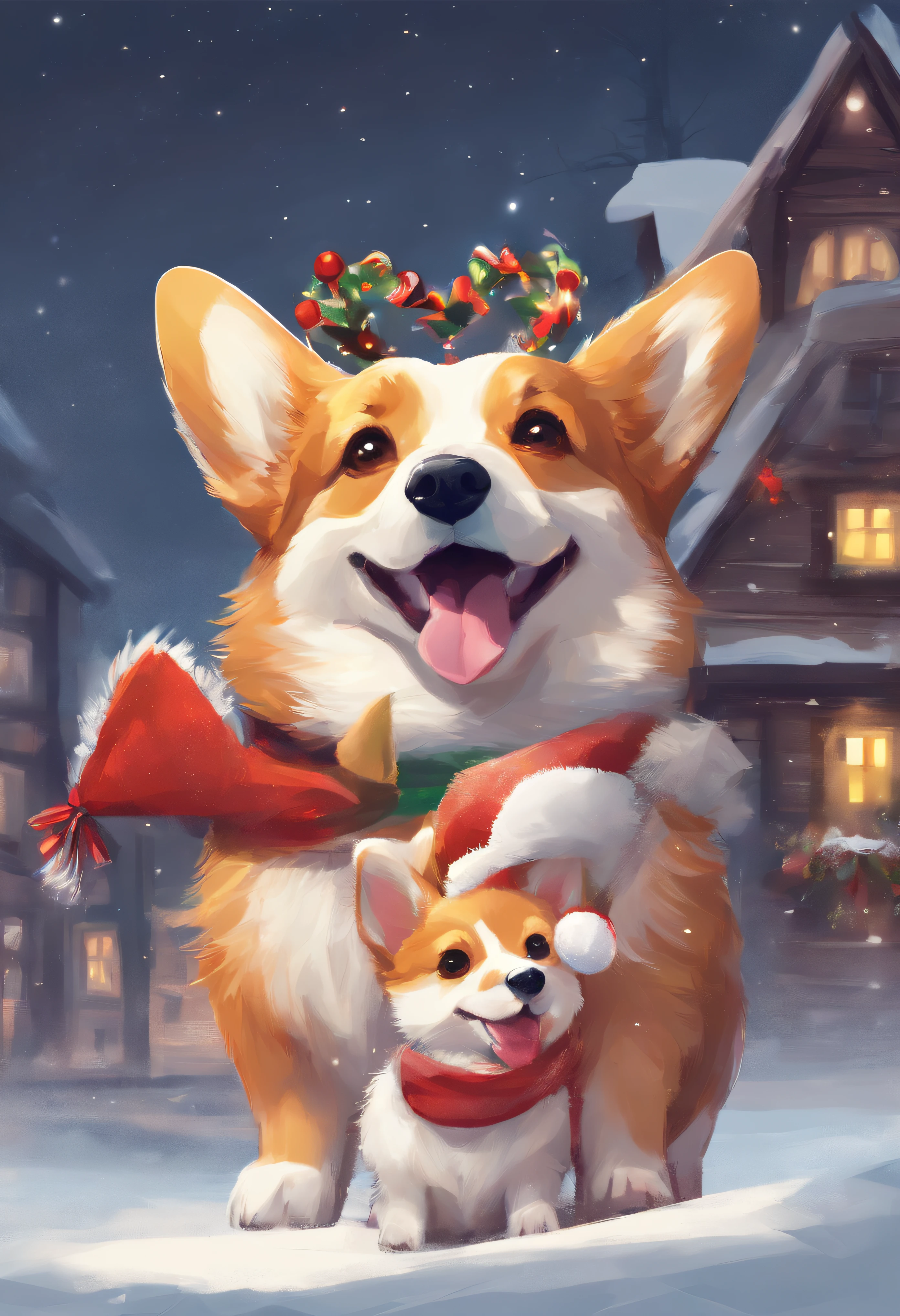 happy corgi family in christmas