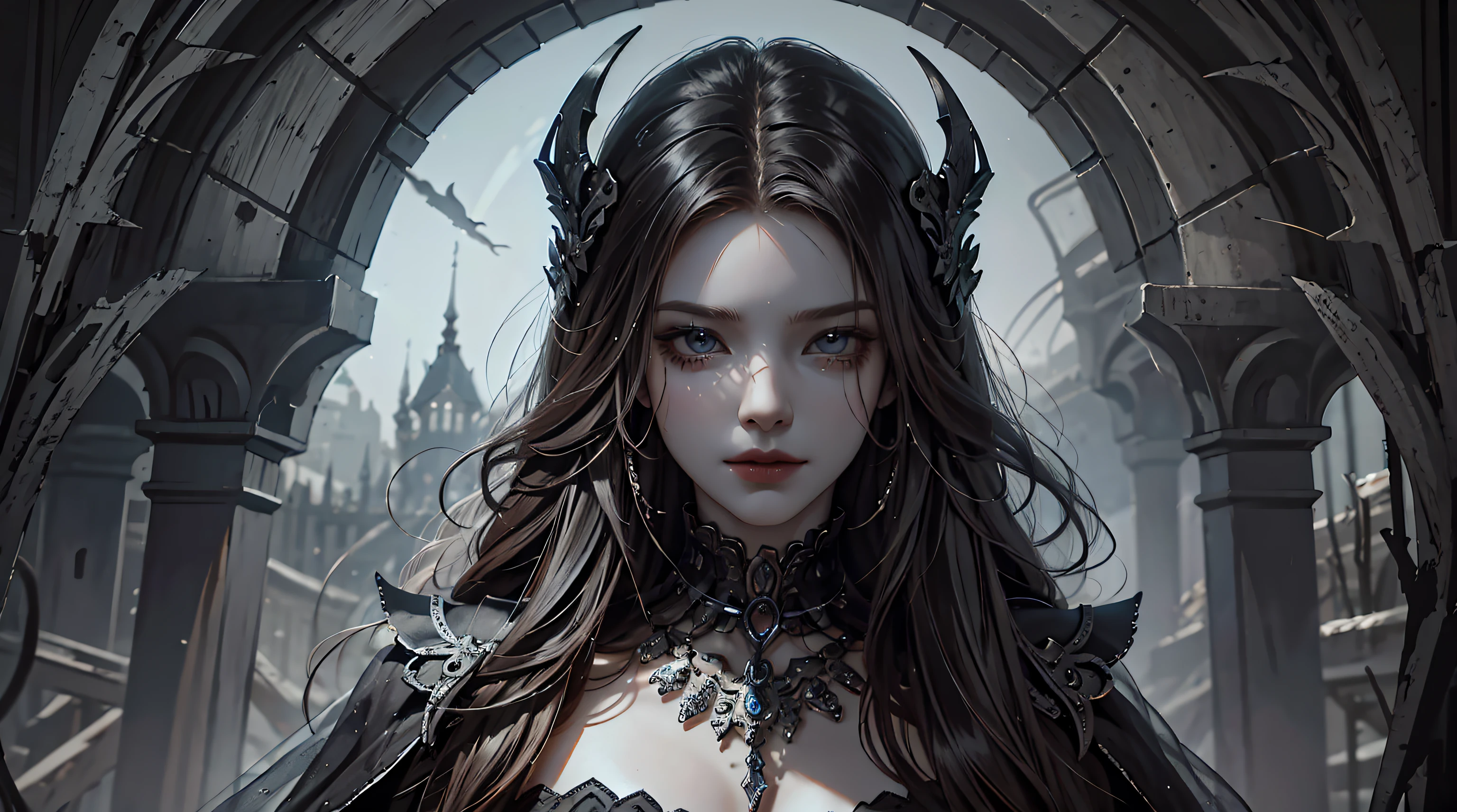 (very detailed 8k wallpaper), medium shot of a terrifying necromancer, intricate, high detail, dramatic