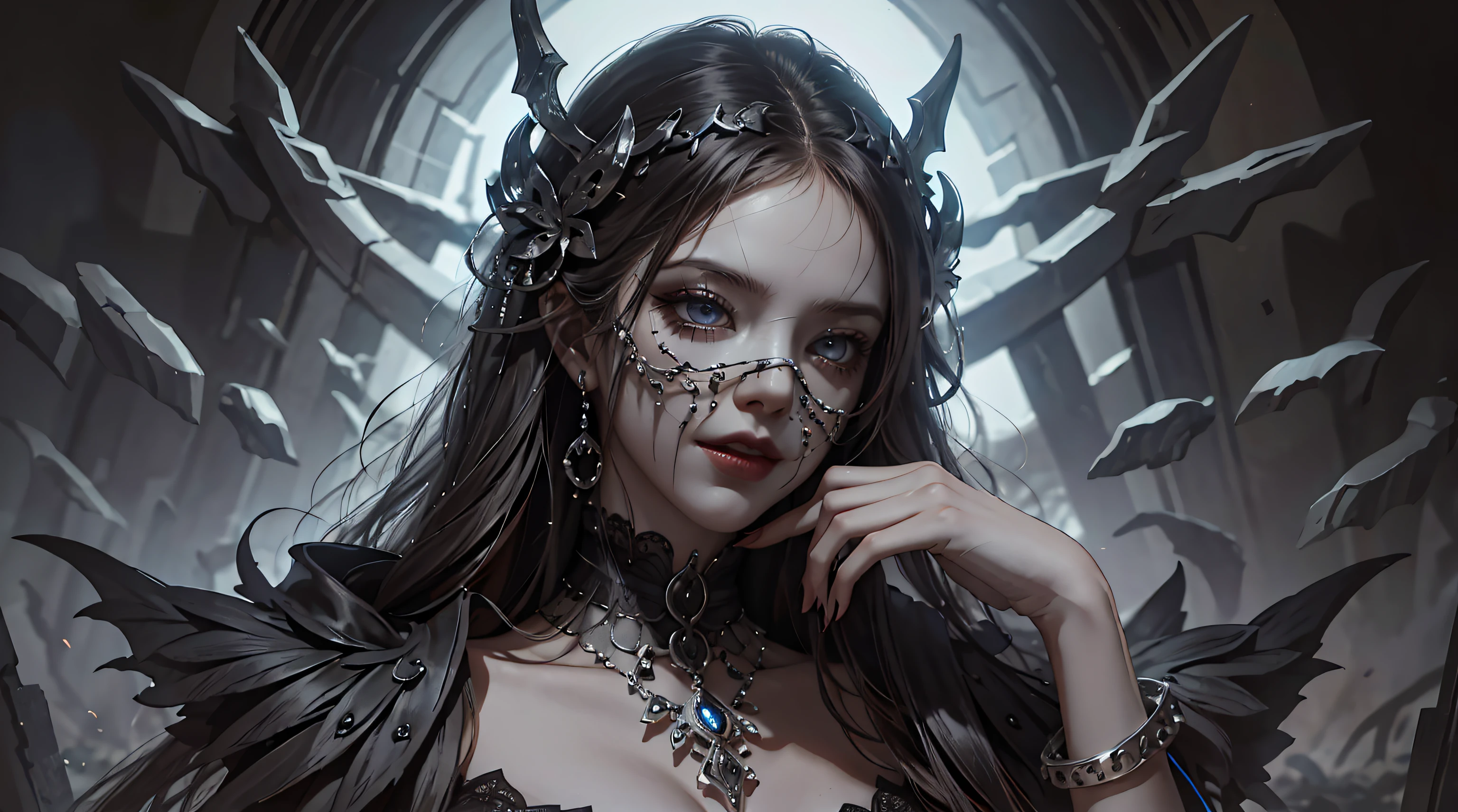 (very detailed 8k wallpaper), medium shot of a terrifying necromancer, intricate, high detail, dramatic