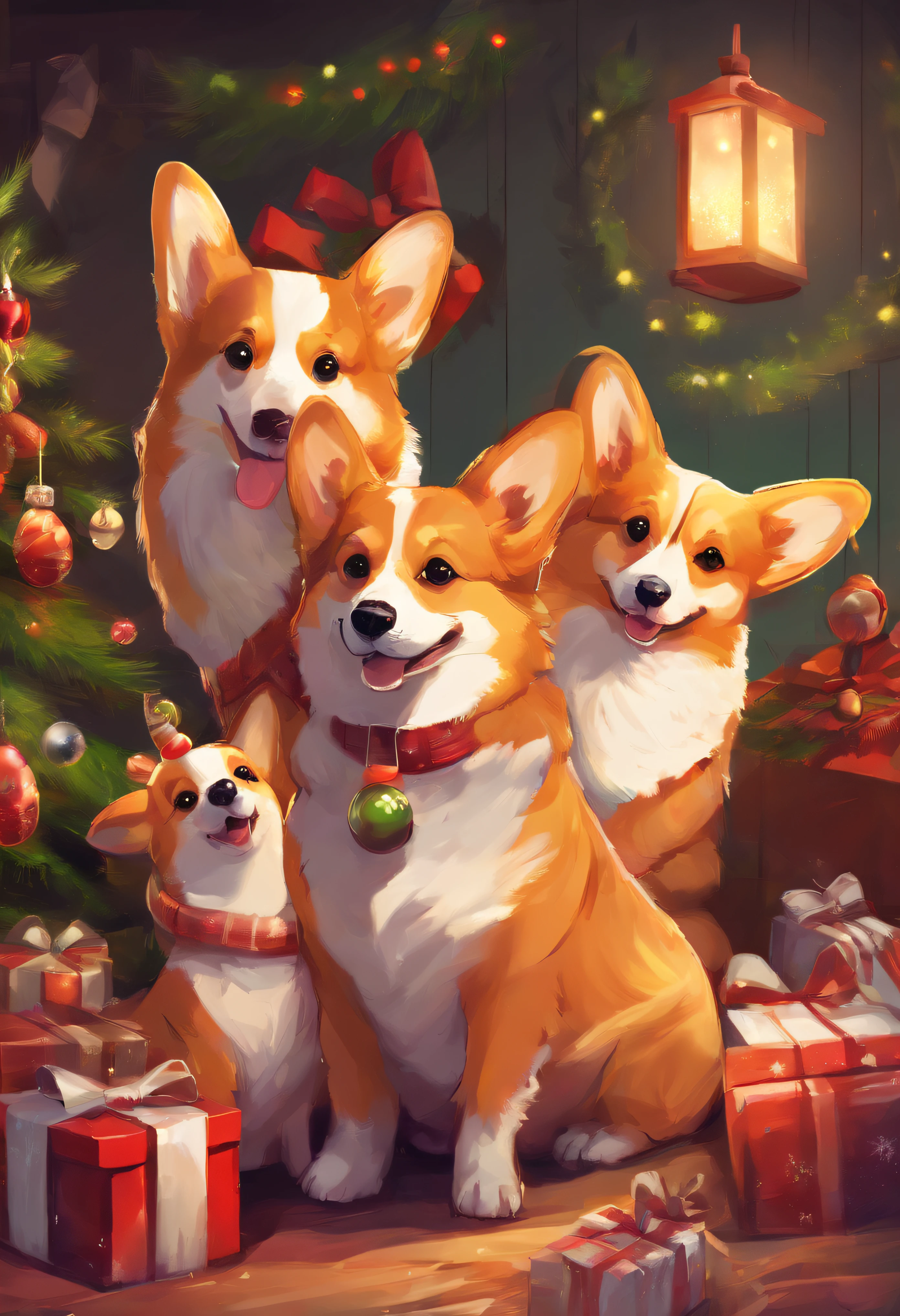 happy corgi family in christmas
