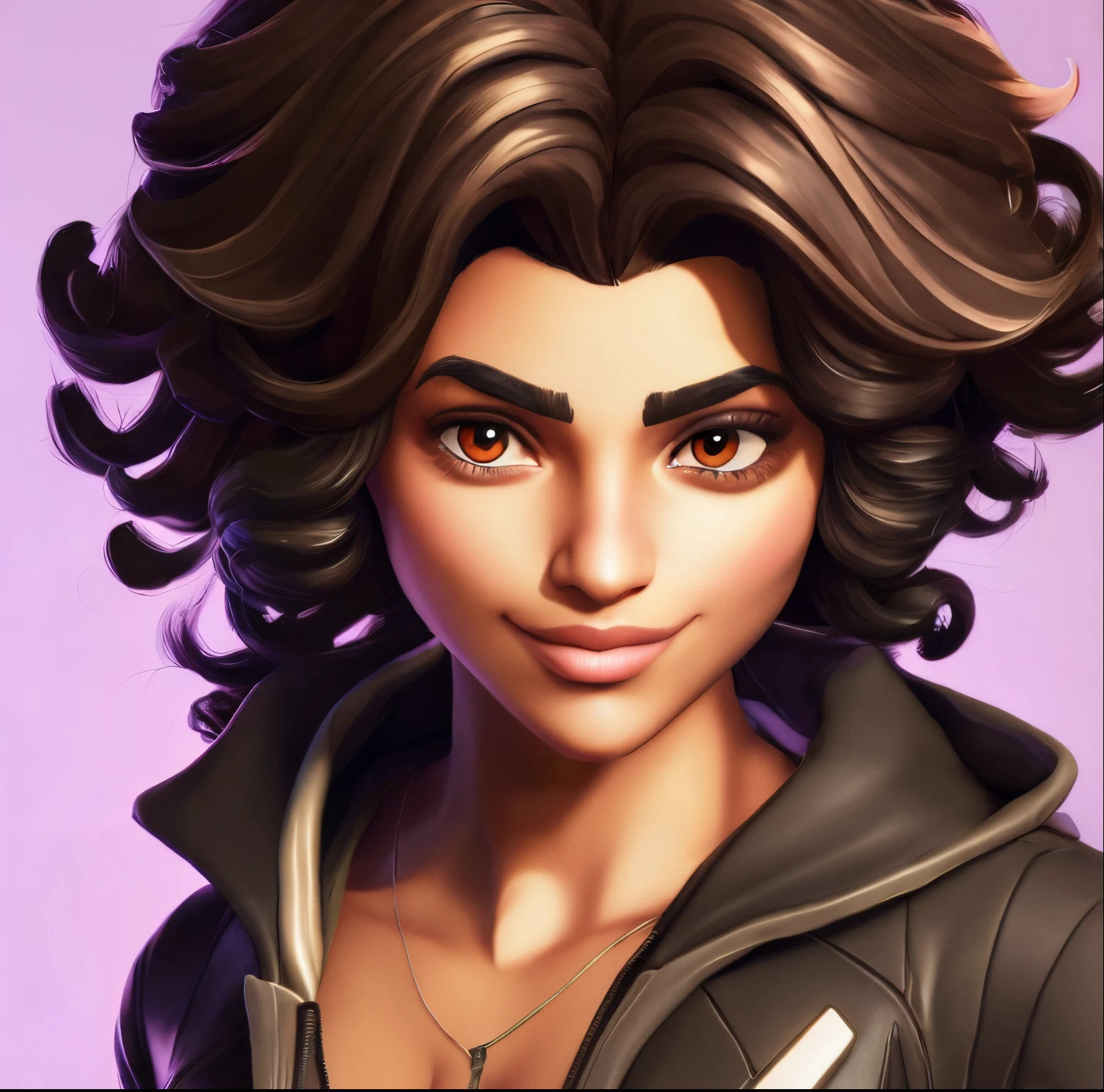 Fortnite Latina dark brown curly hair drak brown eyes