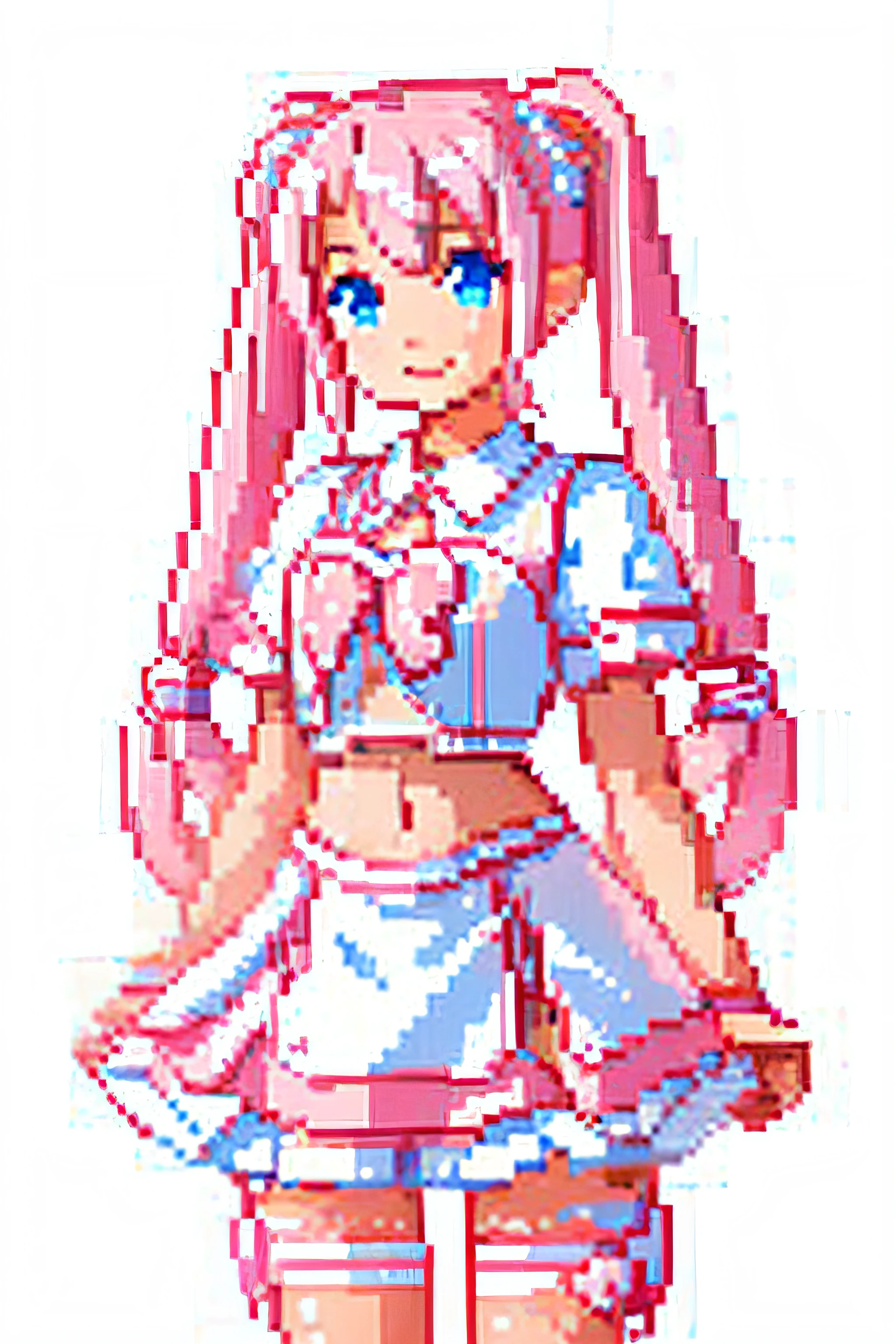 One Cute  Girl, Longhair twintail , white-pink hair, blue eyes, cute gotchic pink-white outfit, smile, standing, standing pose, no pose, general pose, white background, high res, ultrasharp, 8K, masterpiece, fullbody, bust up