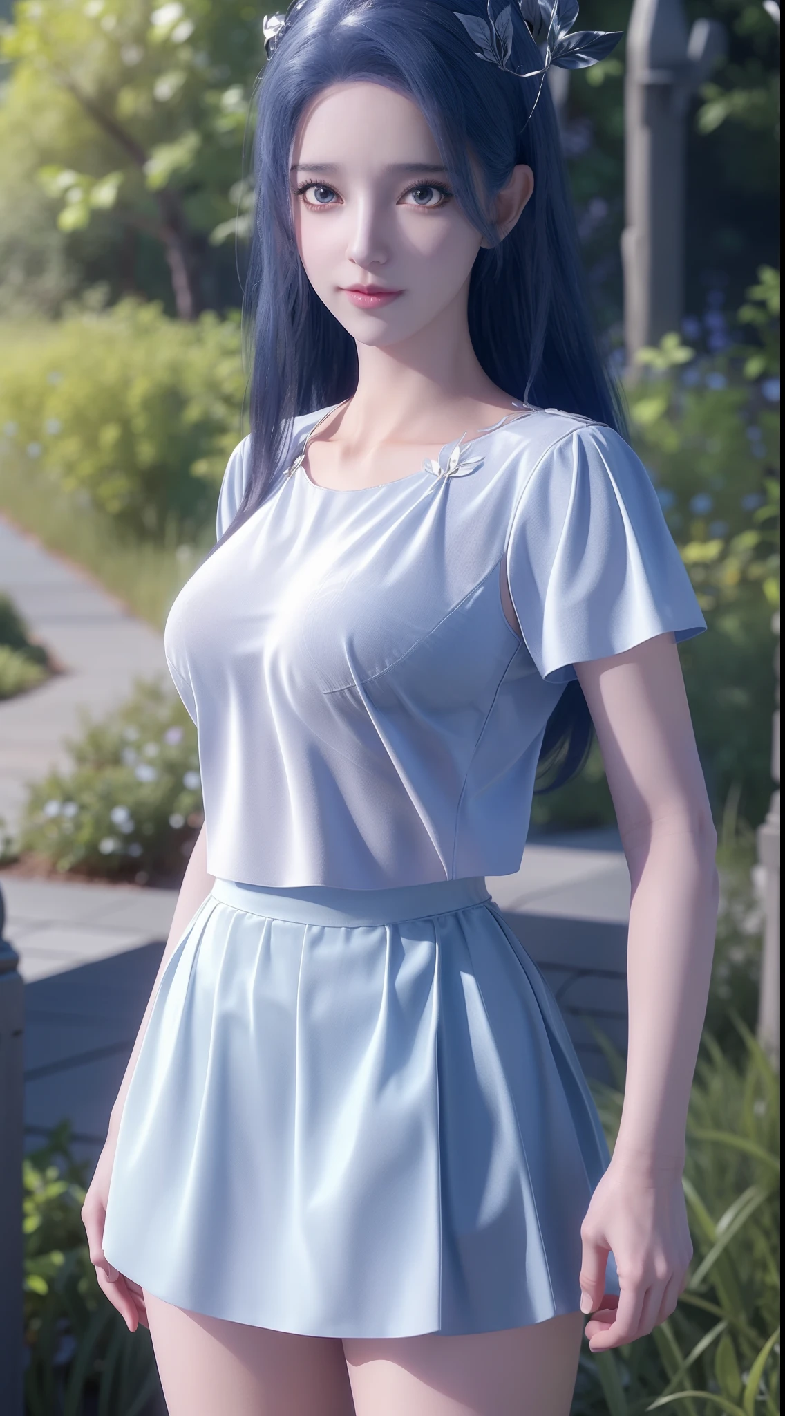 Arad woman wearing short skirt and white shirt posing for photo, Surrealism female students, Surrealism female students, realistic school girl, photorealistic anime girl rendering, stockings and skirt, 3 d anime realistic, Curvy little li, wearing skirt and high socks, photorealistic anime, cute female student, realistic anime 3D style, female student，only revealing his upper body