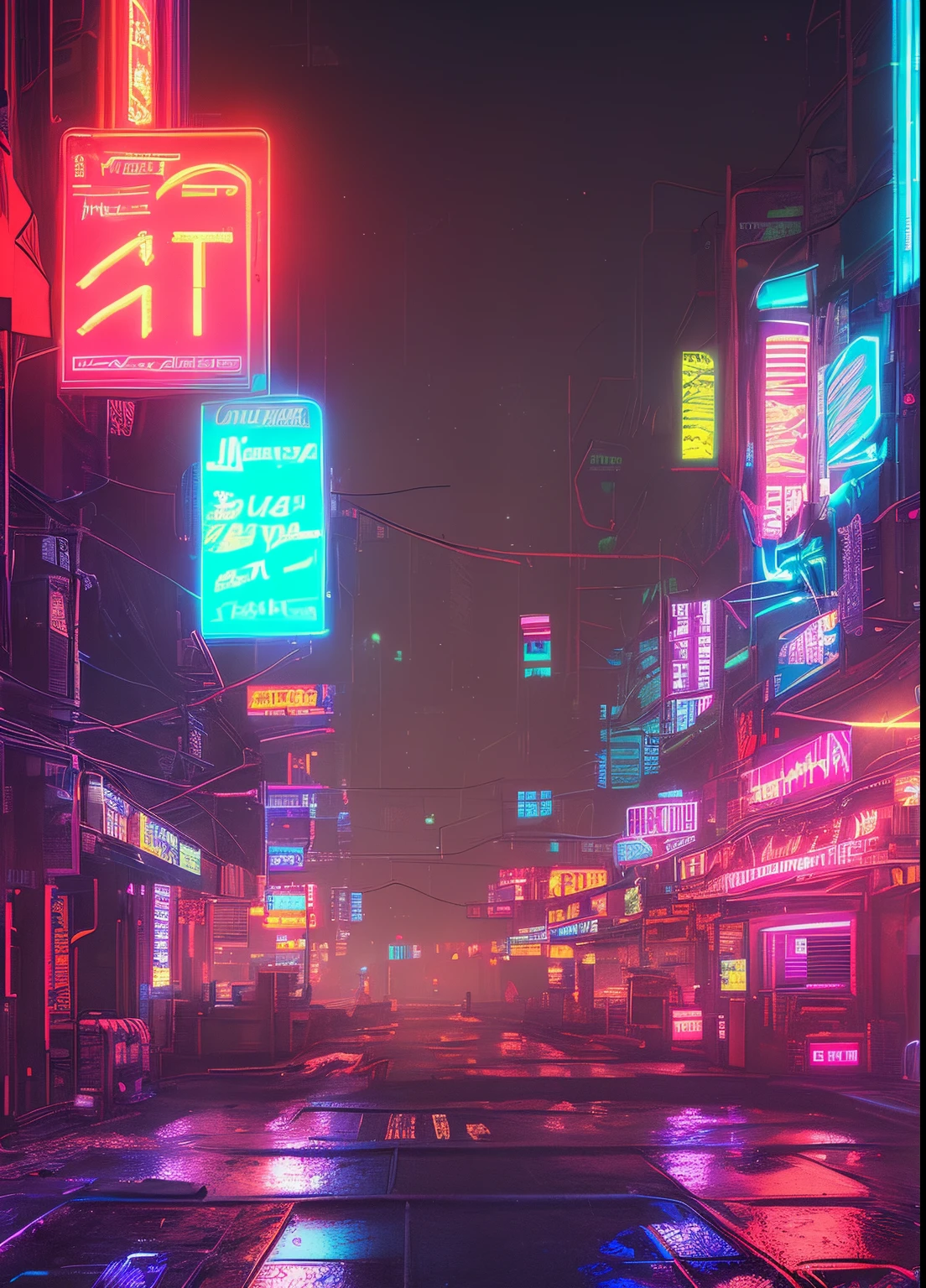 (an artistic photograph of a cyberpunk mafia), (extremely detailed:1.2), (intricate neon slums in the background:1.1), hyper-detailed, (soft lighting:1.2), high resolution, filmic grain, ((Neon Lights, without people)).