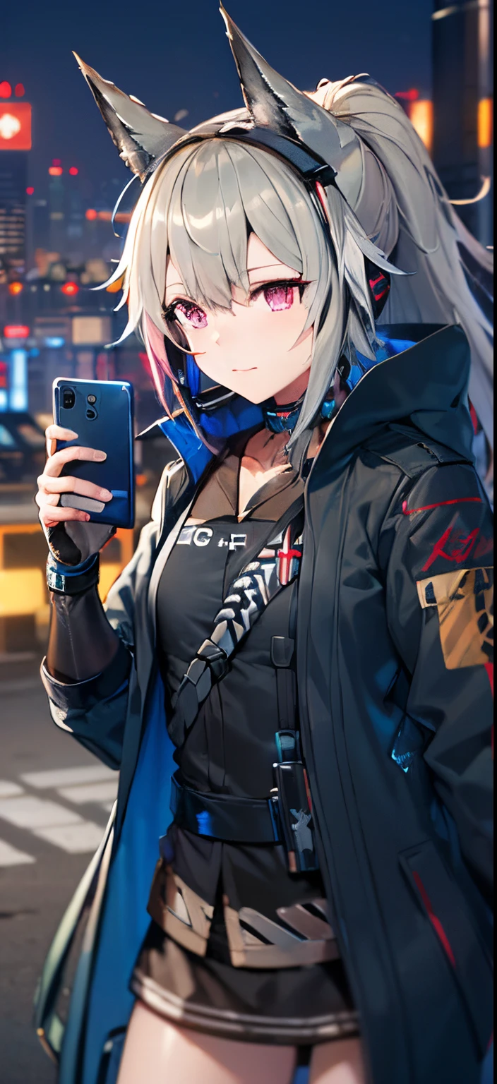 anime girl with pink hair and headphones holding a cell phone, from girls frontline, azur lane style, best anime 4k konachan wallpaper, girls frontline style, cyberpunk anime girl, from the azur lane videogame, female action anime girl, kantai collection style, trigger anime artstyle, female cyberpunk anime girl, m4 sopmod ii girls frontline