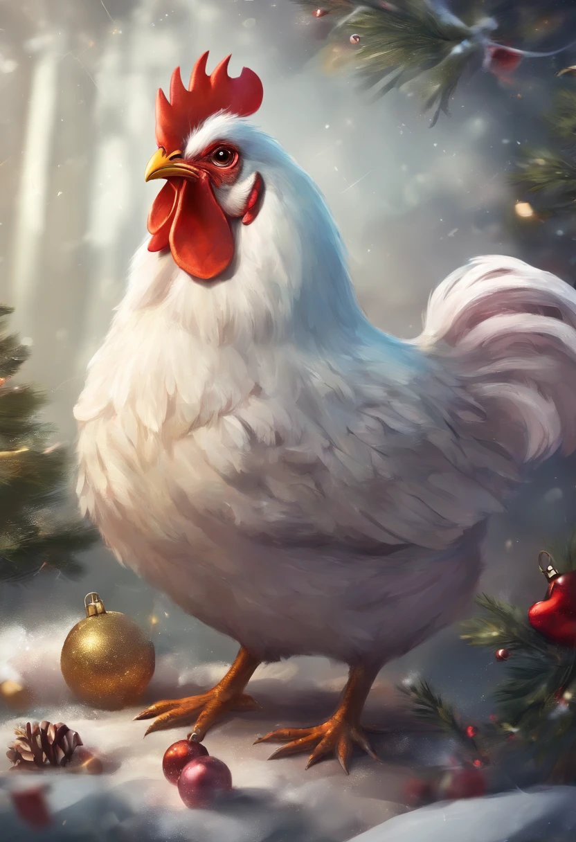 happy cute fat chicken in chirstmas