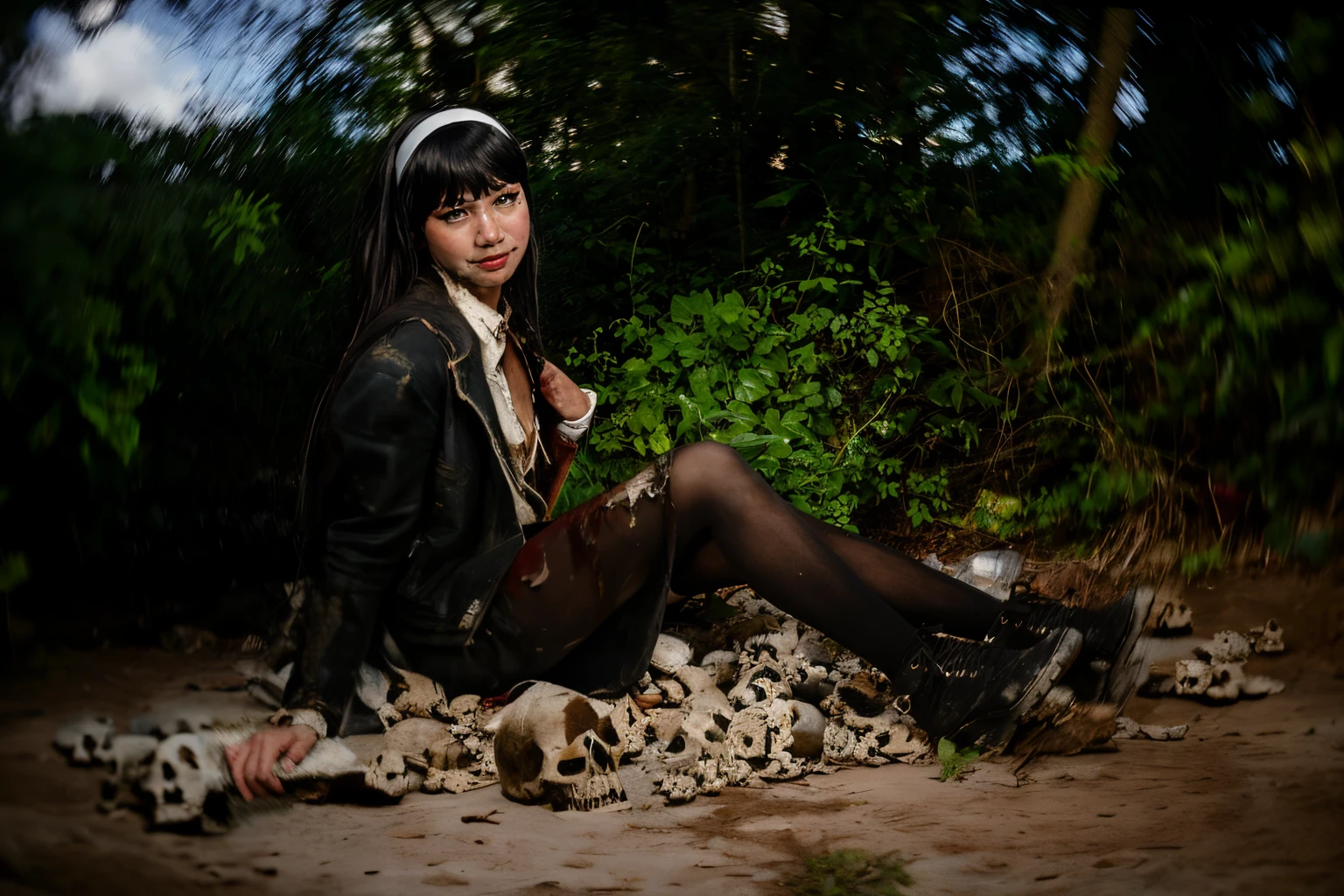 (Best quality, 8k, 32k, Masterpiece, UHD:1.2), the ground is full of skulls, dead bodies, undead