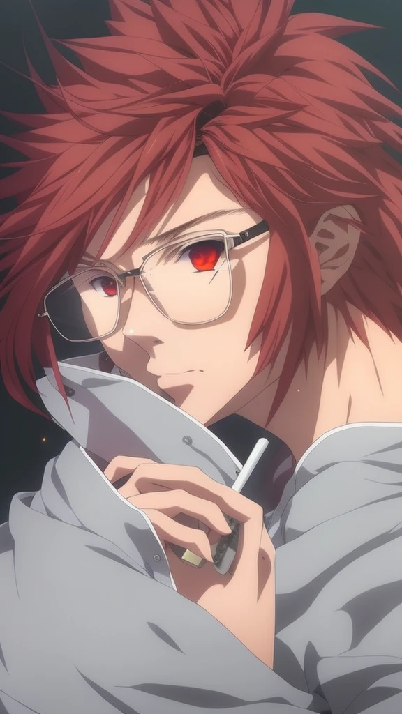 anime guy with red hair and glasses smoking a cigarette, seductive anime guy, attractive anime guy, beautiful anime man, portrait anime guy, beautiful anime guy, beautiful anime portrait, cute anime guy portraits, beautiful alluring anime man, pretty anime guy, (anime guy), detailed portrait of anime guy, realistic anime artstyle, realistic young anime male, plain black glasses