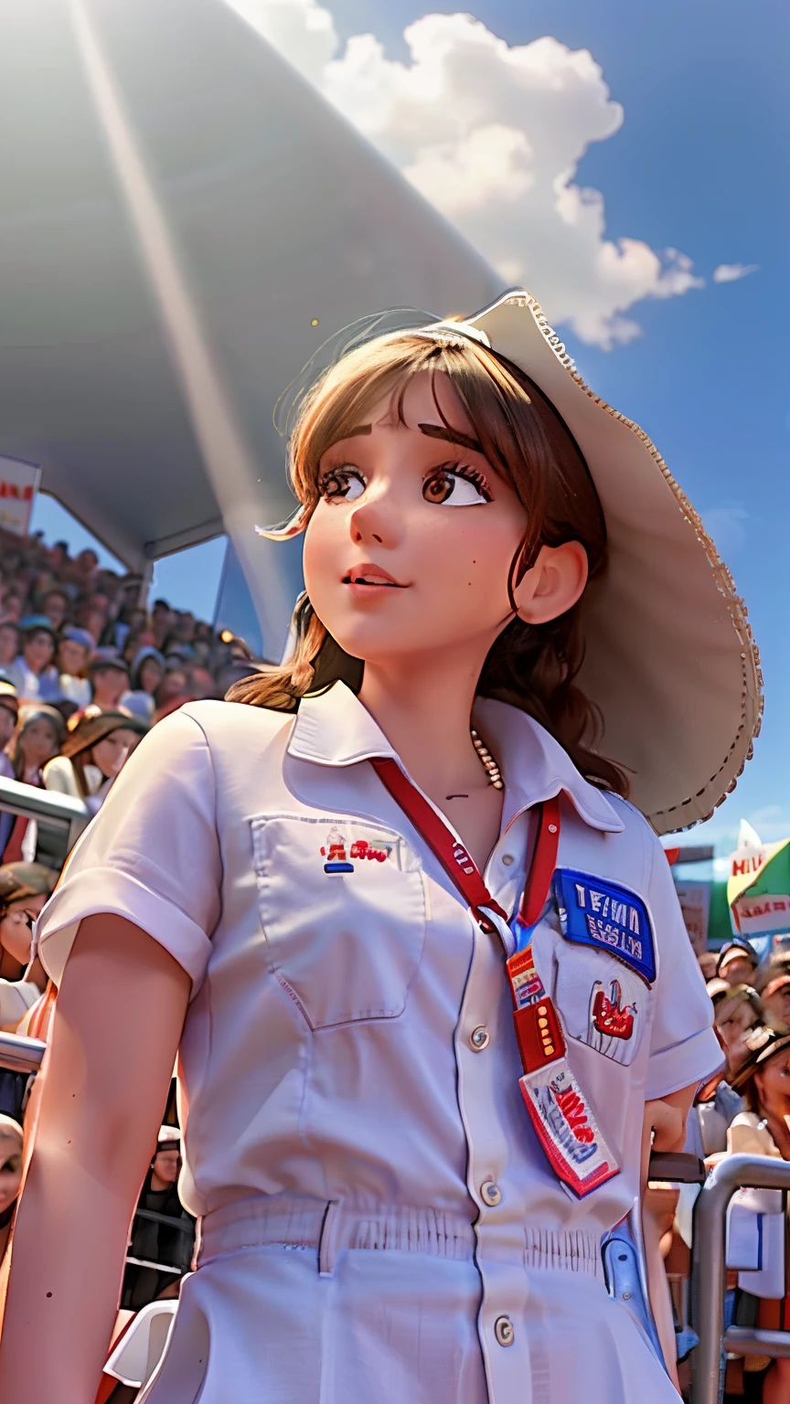 arafed woman in white shirt standing in front of a crowd of people, magalie villeneuve, profile image, photo taken in 2 0 2 0, anastasia ovchinnikova, alina ivanchenko, mina petrovic, very very low quality picture, ewa juszkiewicz, photo from a spectator, magdalena radziej, emily rajtkowski