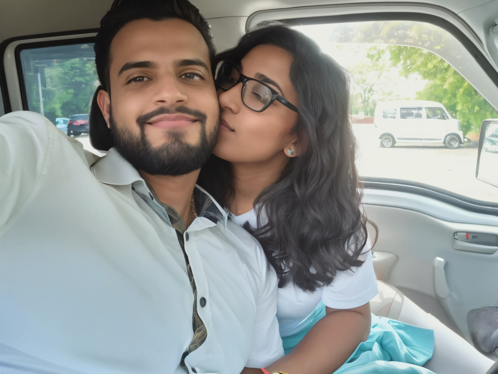 they are sitting in the back of a car and kissing, in love selfie, lovely couple, kissing together cutely, happy couple, profile picture, couple, couple pose, photo taken in 2 0 2 0, facebook post, ghutra and egal, they are in love, candid picture, romantic couple, back to us, selfie photo, profile image, cute photo