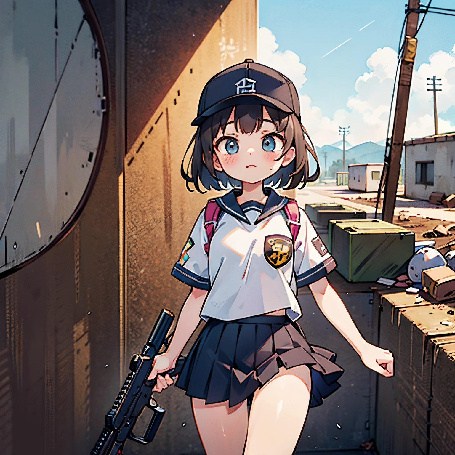 assault rifle s girl kawaii faces Wasteland sports cap goggles skirt by the