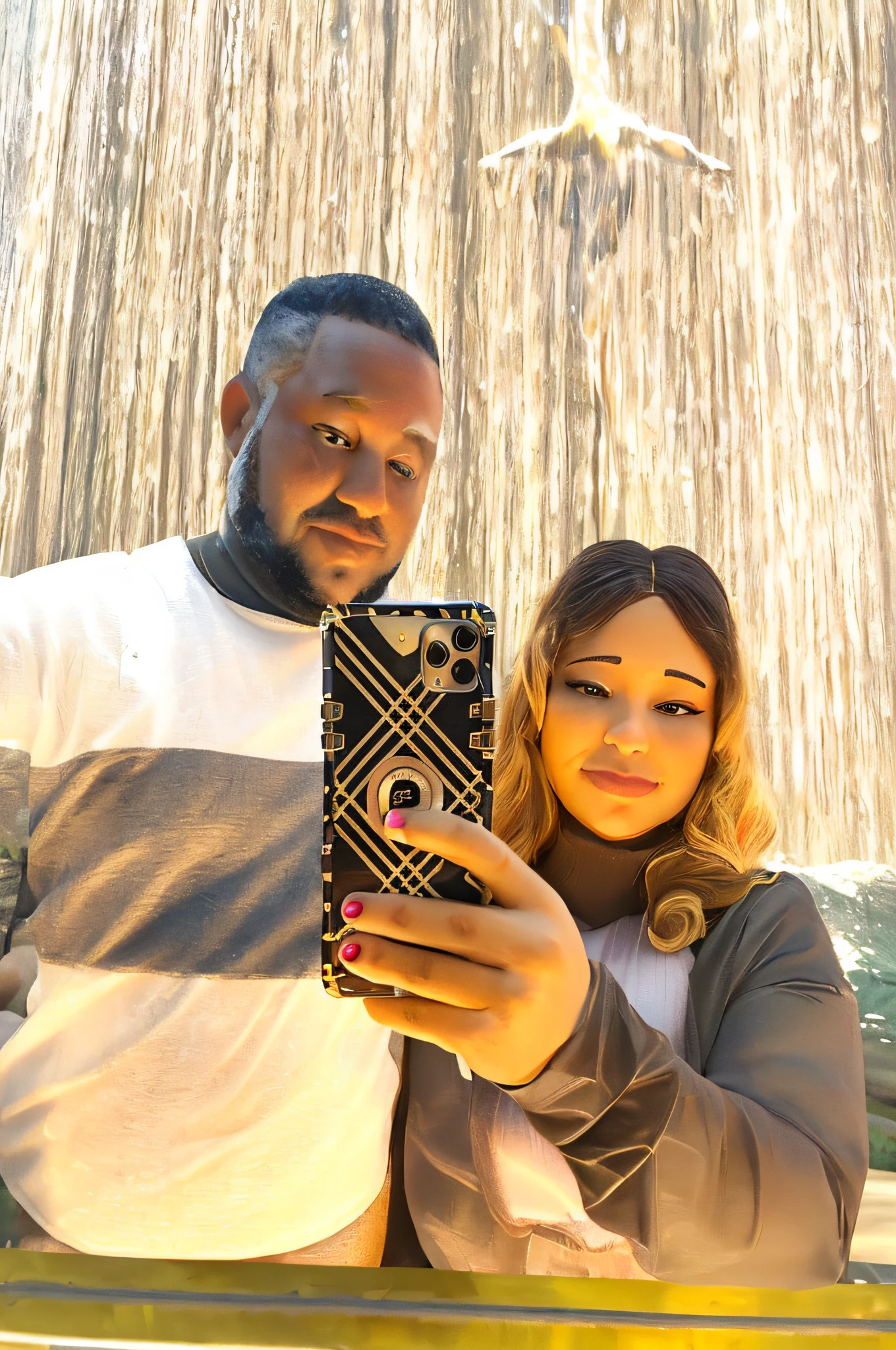 they are posing for a picture in front of a waterfall, 8k selfie photograph, vacation photo, ๐คฌ ๐คฎ ๐ ๐, ๐ญ๐คฎ ๐, instagram post, facebook post, in love selfie, photo shoot, iphone selfie, ๐ญ ๐คฎ ๐ ๐, momma and papa, selfie, at sunset, lovely couple, taken in the early 2020s