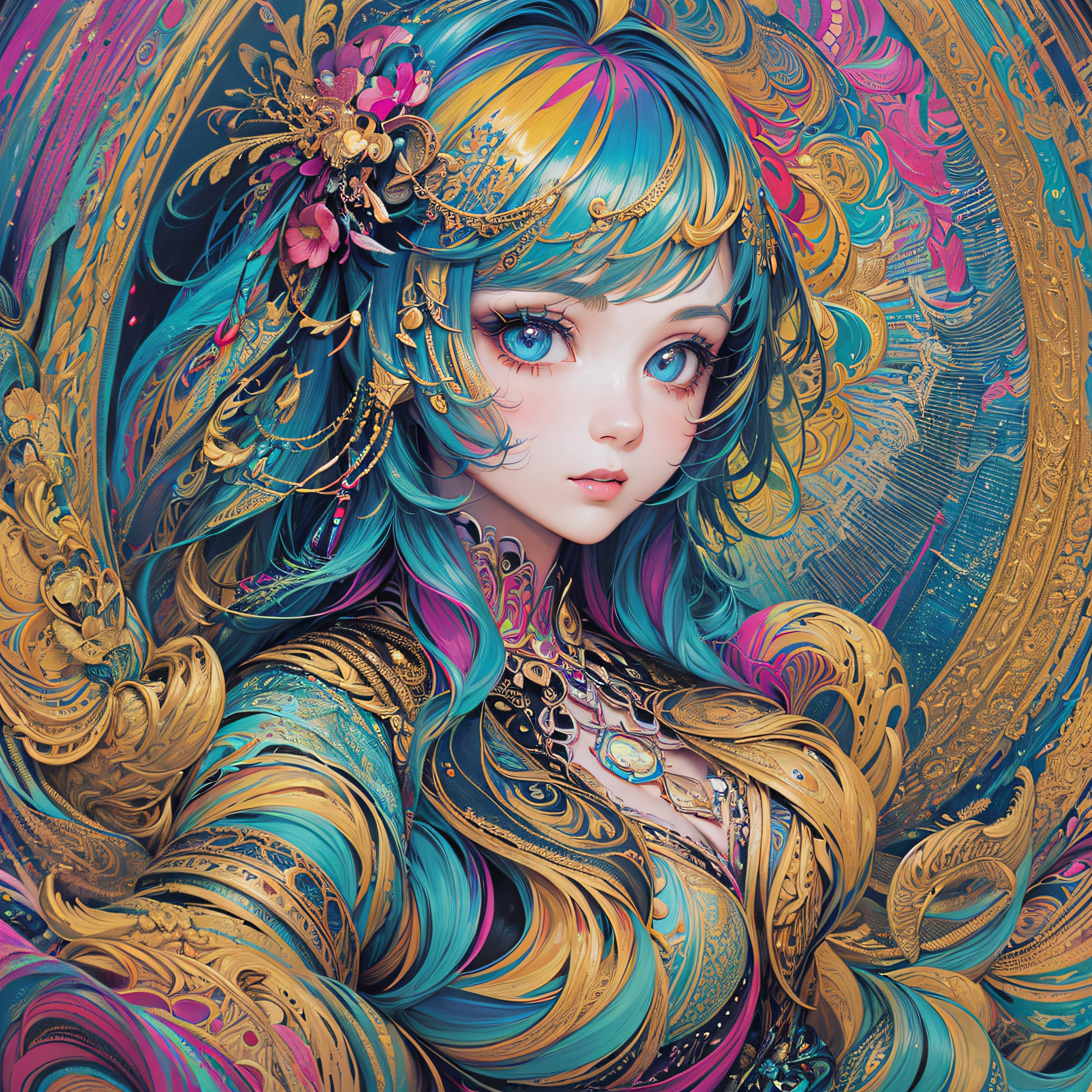 a close up of a woman with showy hair and a necklace, anime girl with cosmic hair, RossDraws Vibrant Pastel, guweiz style artwork, fantasy art style, showy]&quot;, vibrant fantasy style, rossdraws vibrant cartoons, cosmic and showy, guweiz, showyl digital fantasy art, Stunning art style, Beautiful anime style