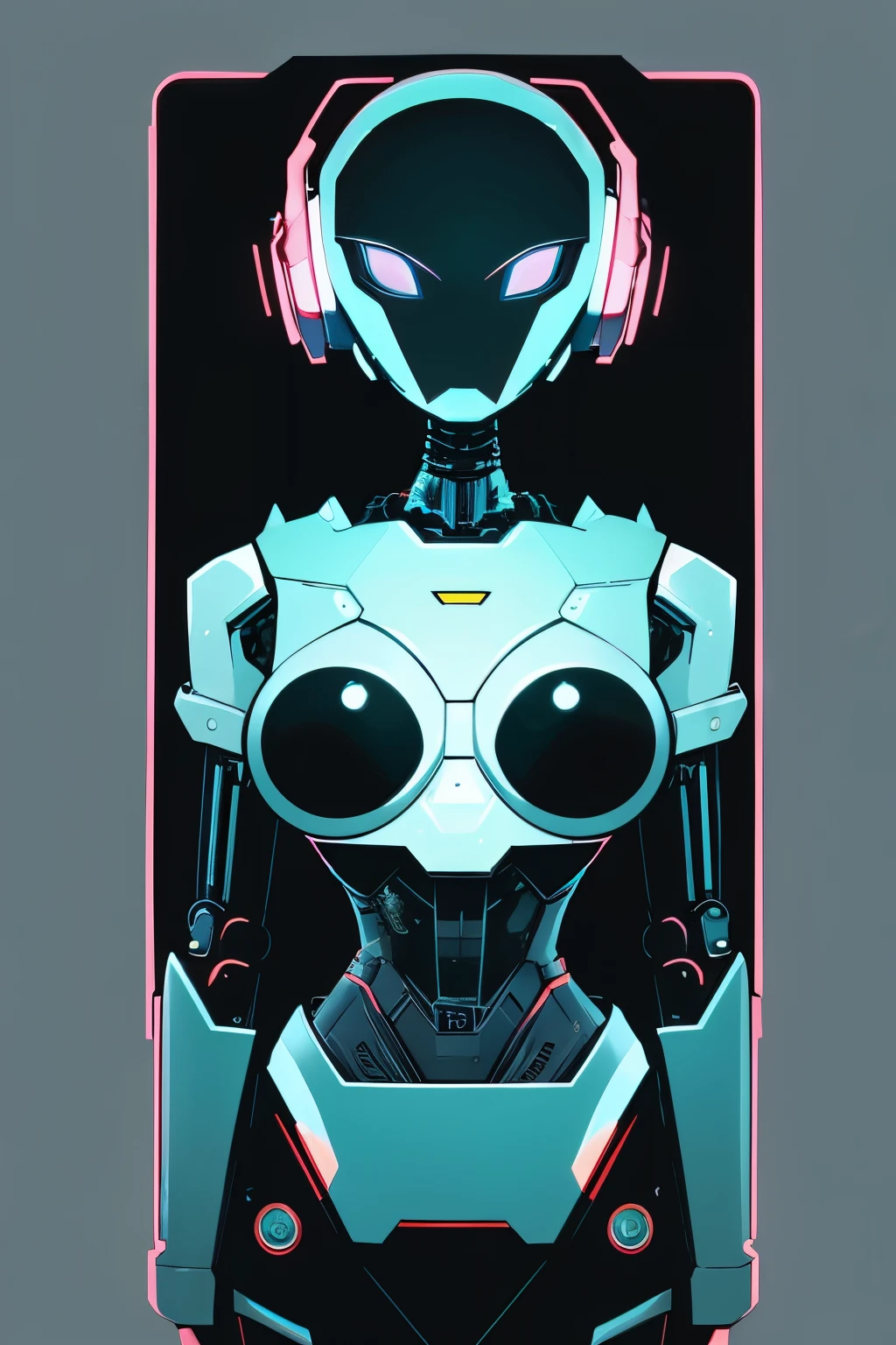 Inorganic, Feminine body, Big tits, Machine body, Robot head, Androids, looking at viewer, anime key visual, Deformation, robot, Ghibli-like colours, anime style, Conceptual art, blind box toy style