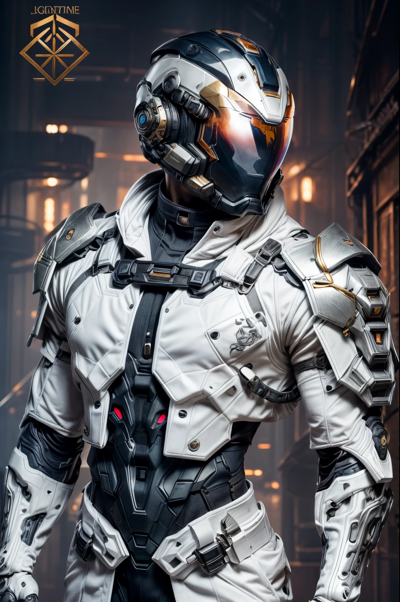 An epic and visually stunning digital artwork featuring a mid-30's feminine male astro marine with an full astro marine helmet and a flat masculine chest. The character is adorned in a scifi tactical armored trench coat, the armor plating on the upper arms and shoulders beautifully engraved. The image showcases the beauty and elegance of the character, capturing their flamboyant essence and heavy tactical goth aesthetic. The character has bright piercing beautifully rendered brass colored eyes that stand out against their helmet visor. The character also possesses androgynous features, with slim yet heavily muscled physique, sylphlike with a beautiful feminine waist and toned yet beautifully sleek cybernetic arms, gothic tribal markings flowing up their abs and down their arms, adding to their unique appearance, extremely beautiful eyes, extremely detailed eyes