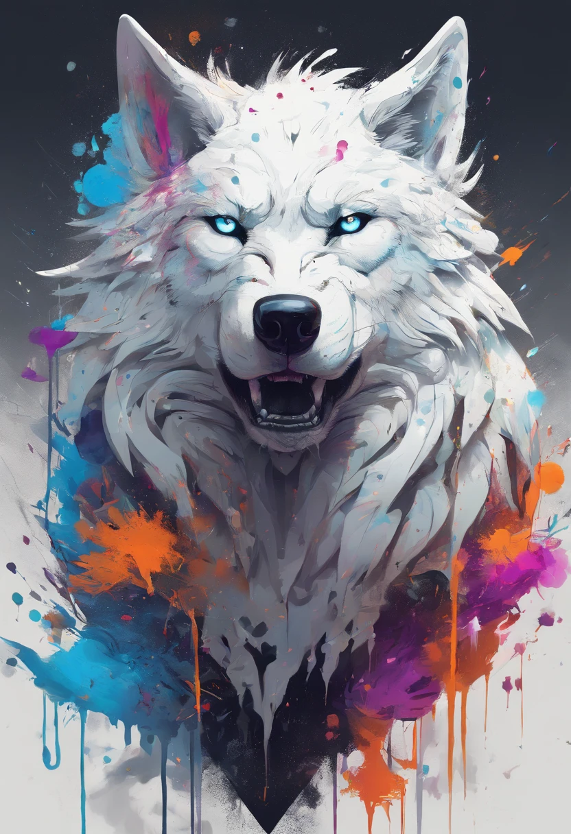 Splash art, a wolf head, ((white background)), piercing eyes, epic Instagram, artstation, splash style of colorful paint, contour, hyperdetailed intricately detailed , unreal engine, fantastical, intricate detail, splash screen, complementary colors, fantasy concept art, 8k resolution, deviantart masterpiece, oil painting, heavy strokes, paint dripping, splash arts