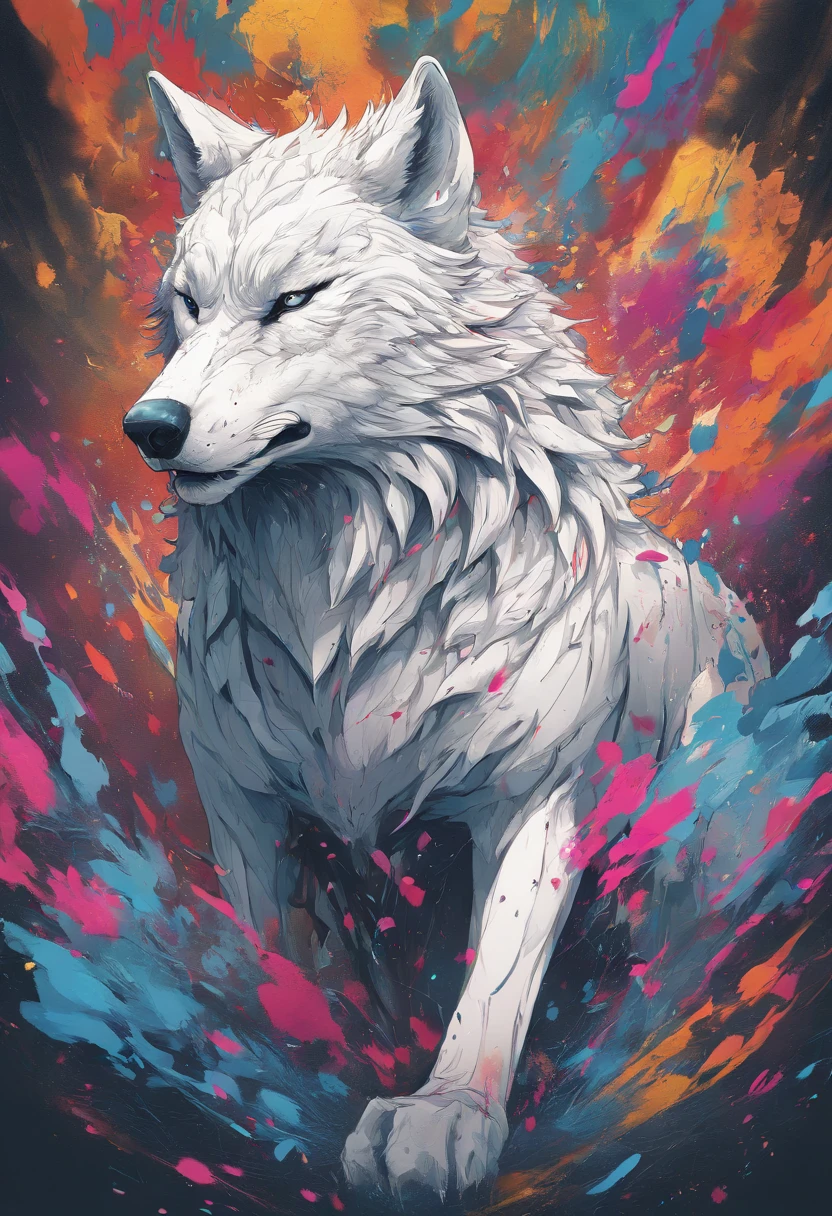 Splash art, a wolf head, ((white background)), piercing eyes, epic Instagram, artstation, splash style of colorful paint, contour, hyperdetailed intricately detailed , unreal engine, fantastical, intricate detail, splash screen, complementary colors, fantasy concept art, 8k resolution, deviantart masterpiece, oil painting, heavy strokes, paint dripping, splash arts