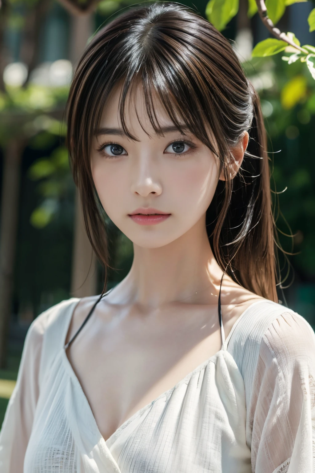 (A hyper-realistic) , (photographrealistic:1.4),(Increase the resolution), (8K), (ighly detailed), (beatiful detailed eyes), (best qualtiy), (ultra-detailliert), (​masterpiece), (wall-paper), (详细的脸), 独奏,1 rapariga, perfect beautiful japanese woman:1.4、25-years old、looking at the viewers, delicate detail, A detailed face, hair messy, asymmetrical bangs,