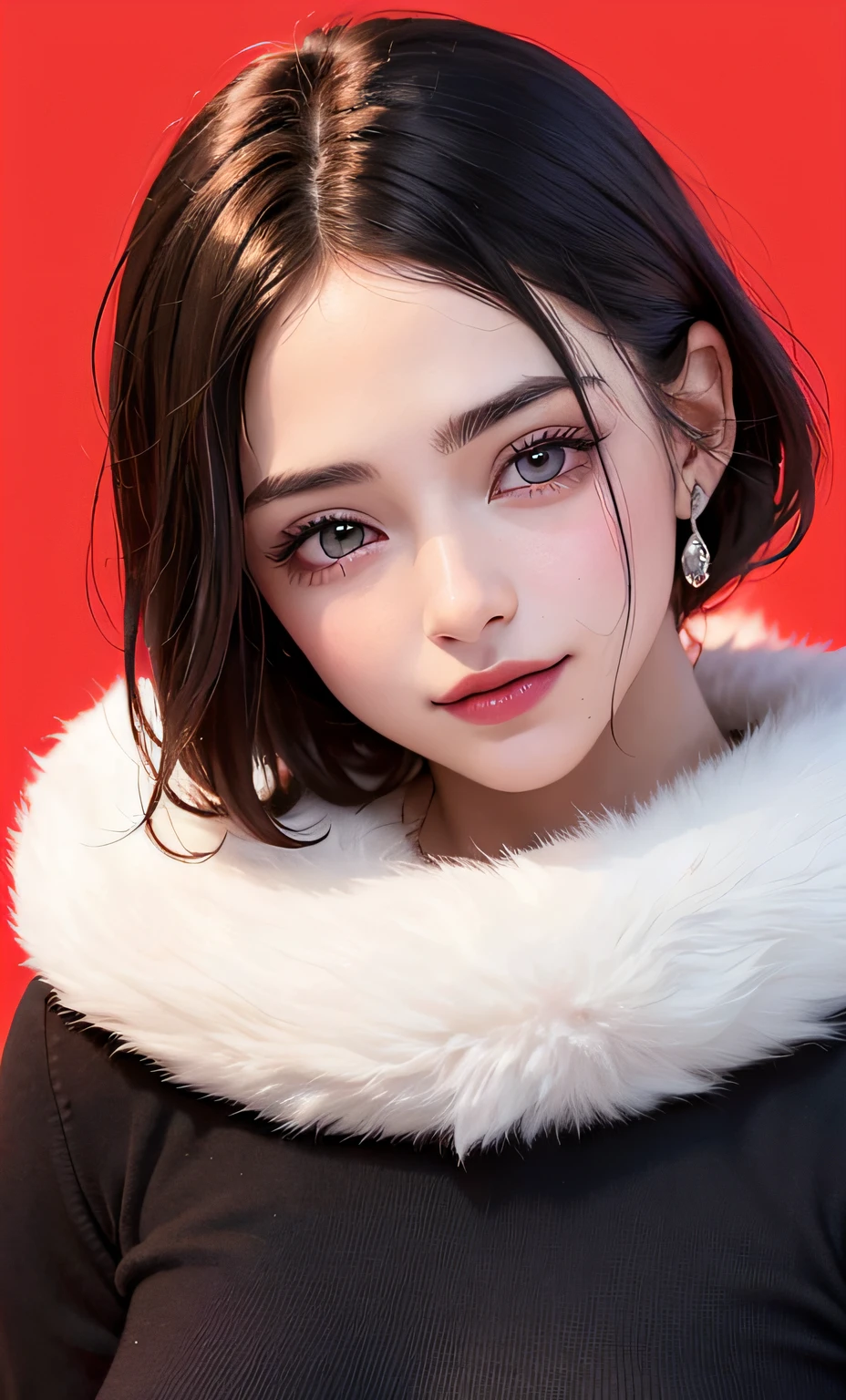 (8k, foto RAW, fotorrealista: 1.25), (brillo de labios, lashes, sonrisa, cara brillante, piel brillante, mejor calidad, ultrahigh resolution, profundidad de campo, chromatic abberation, caustic, Wide lighting, sombreado natural) mirando al espectador, pelo corto, color rojo cobrizo intenso, ojos color marrones claros, con una felicidad serena, luz difusa