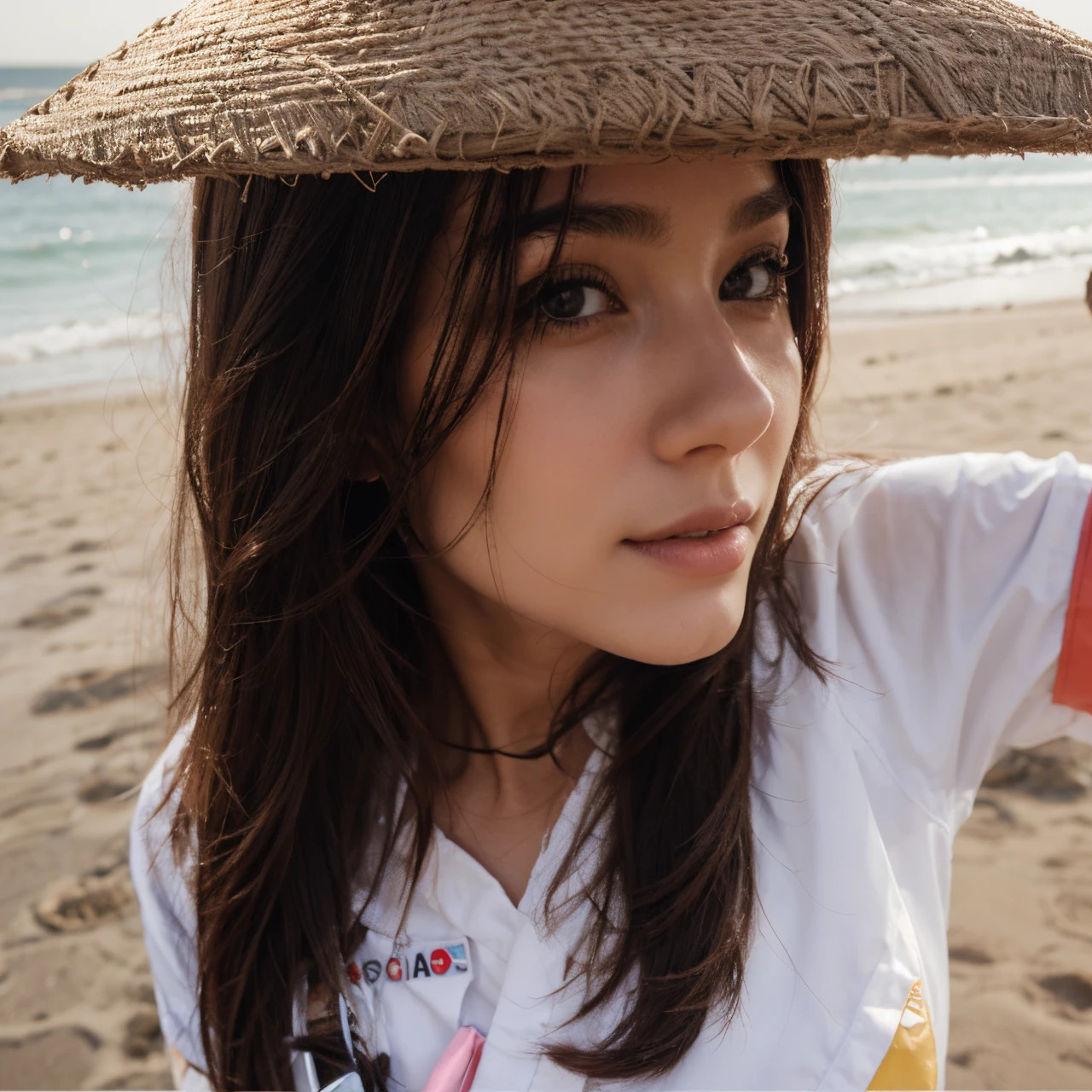 1 girl, beautiful, nurse cospay, beach