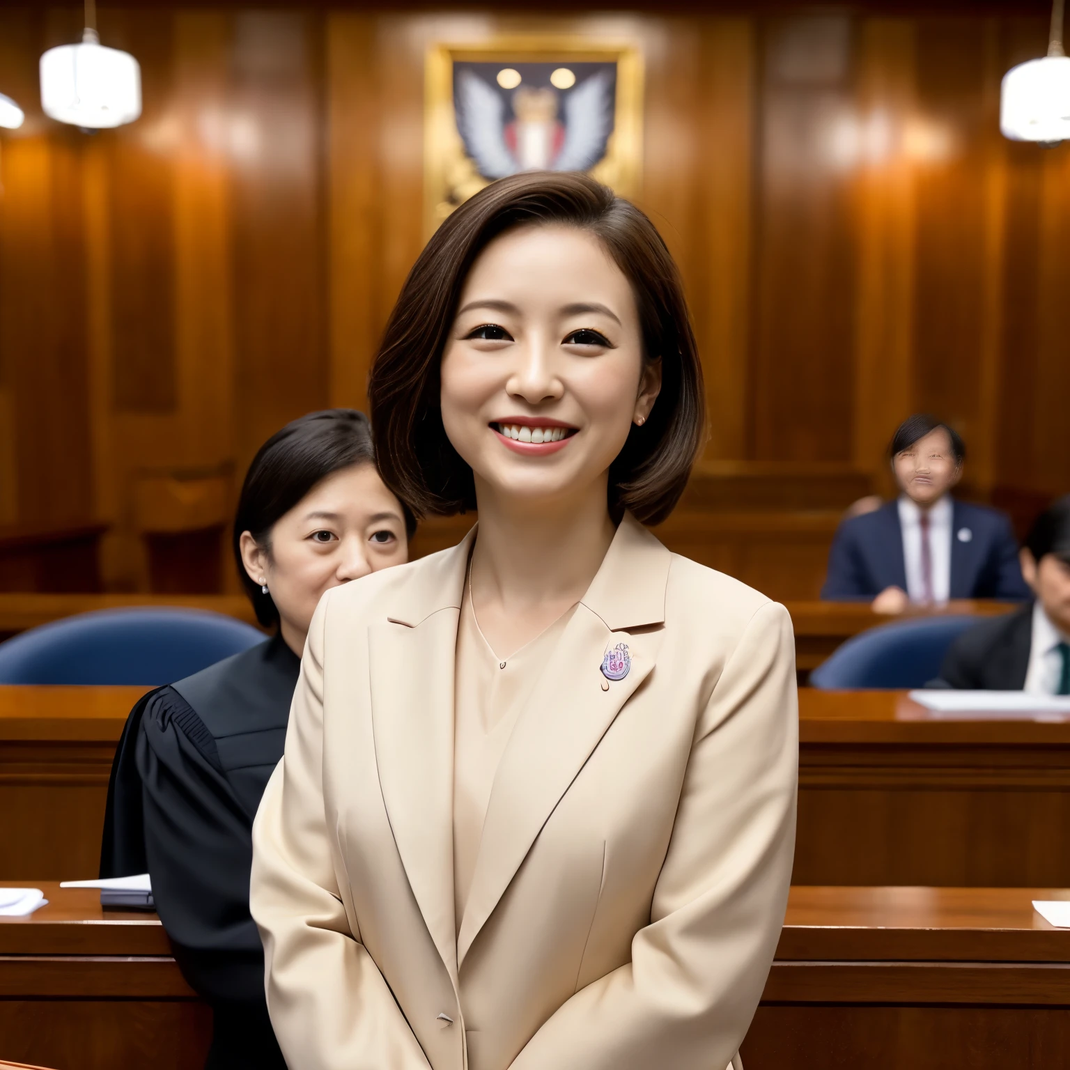 japanes、asian human、Holding the microphone in her hand、Speak with your mouth open、looking left、Suits、Female in her 60s、Authoritative face、press conference、Body and head straight in the photo、DSRL、Facing the viewer of the photo、The eye fixed on the lens is、Shoulders and head shown in the photo、Man in the center of the photo、8K、top-quality、​masterpiece、Realistic and realistic photos、Movie Photos、A hyper-realistic、1 persons、detaileds、Perfect litthing、 DSRL、professional photograpy、4K