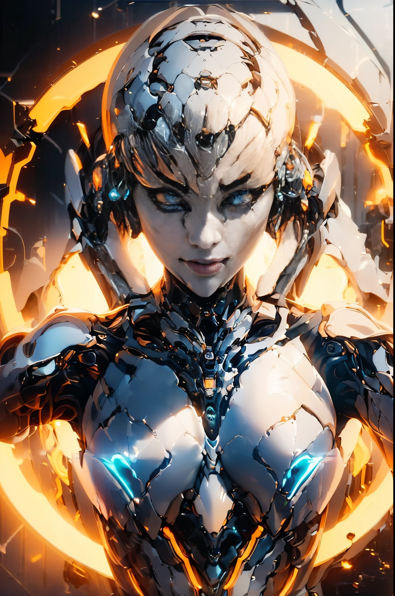 (generate a female robot, short hair, detailed luxury cyber mech armor, pointed finger, inside detailed spaceship, beautifull face, pretty face, beautifull eyes, beautifull nose, raytracing, beautifull fingers, beautifull hands, (4 fingers in 1 hand), full body photoshoot, pretty makeup, perfect anatomy, good lighting, professional photoshoot, sharp eye, fresh lips