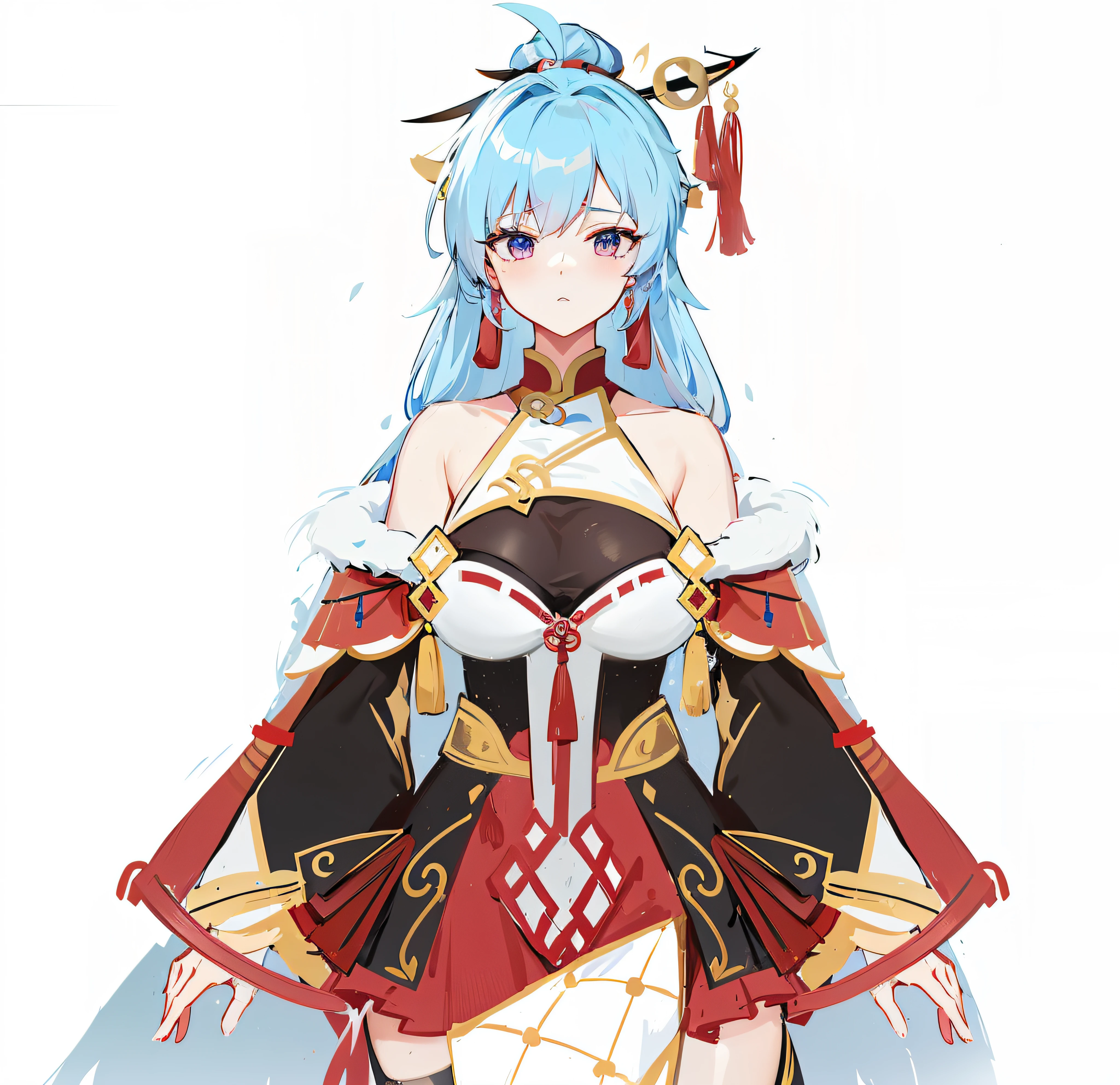 Blue hair、anime character wearing red cloak, 《first god》Ke Qingyu, Ayaka Genshin impact, first god, onmyoji portrait, onmyoji, konosuba water, anime goddess, 《first god》Zhongli in Zhongli, onmyoji detailed art, ayaka game genshin impact, Genshin impact's character，Rich in detail，masterpiece of a master，Three-dimensional shaping