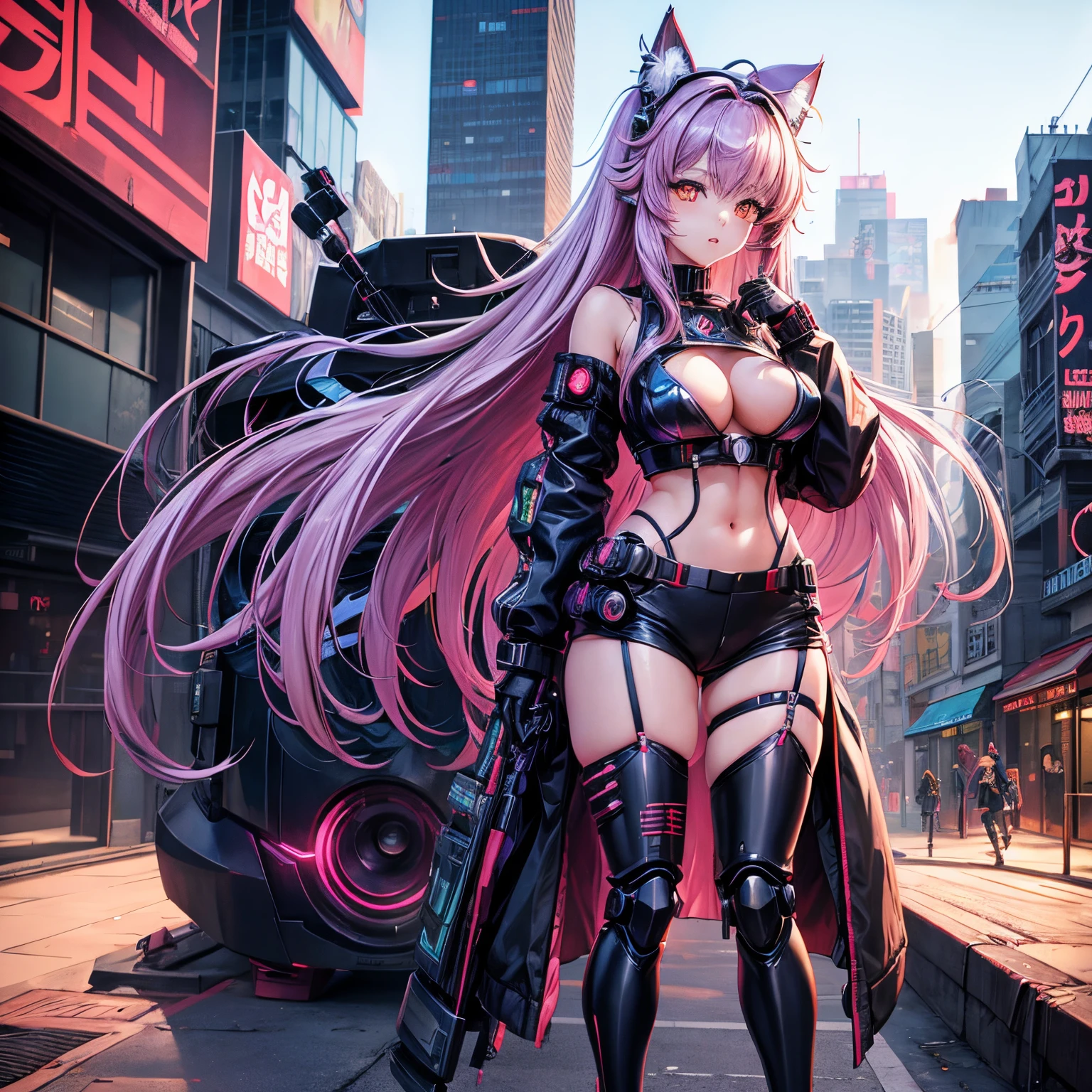 Long-haired cat-eared anime girl in the city, digital cyberpunk anime art, cyberpunk anime girls mecha, female cyberpunk anime girl, cyberpunk anime girl, anime cyberpunk art, Cute robot girl, digitl cyberpunk - anime art, cyberpunk anime art, an oppai cyberpunk, Anime style 4k, perfect android girl, Cyberpunk beautiful girl, Beautiful robot girl