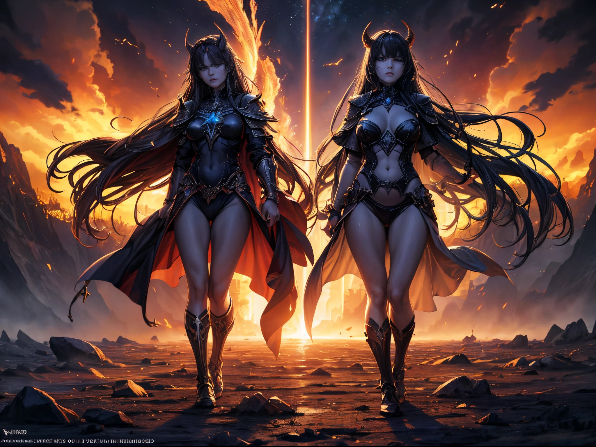 (best quality,4k,8k,highres,masterpiece:1.2),ultra-detailed,(realistic,photorealistic,photo-realistic:1.37),(full body:1.5),enormous tits,stunning depiction,superb detailing,spectacular scene,epic battle between divine & infernal,True essence of existence,supernatural war,ultimate struggle,mystical confrontation,heavenly warriors,demonic creatures,divine magic,Infernal flames,rays of celestial light,explosions of dark energy,alternative realms,glowing armor,divine intervention,malevolent powers,terrifying demons,magic-infused weapons,breathtaking range of emotions,awe-inspiring power,immense cosmic energy,ominous atmosphere,desolate landscape,apocalyptic setting,epic scale,clash of light and darkness,timeless battle,cosmic balance,symbolic representations,dramatic intensity,determining the fate,mortal realm hanging in the balance,mythical beings transcending humanity,unceasing conflict between good and evil,dynamic composition,striking contrast,heaven and hell intertwined,guardians of righteousness,wicked forces of corruption,divine symbols,ominous presence,terrifying yet majestic,final confrontation between heaven and hell,luminous celestial figures,dark and twisted monstrosities,detailed facial expressions,ancient prophecies,transcendental power,struggle for salvation,sacred artifacts,transformational abilities,embodying the struggle between light and dark,overwhelming power of the divine,desperate fight for survival,vivid colors,atmospheric lighting