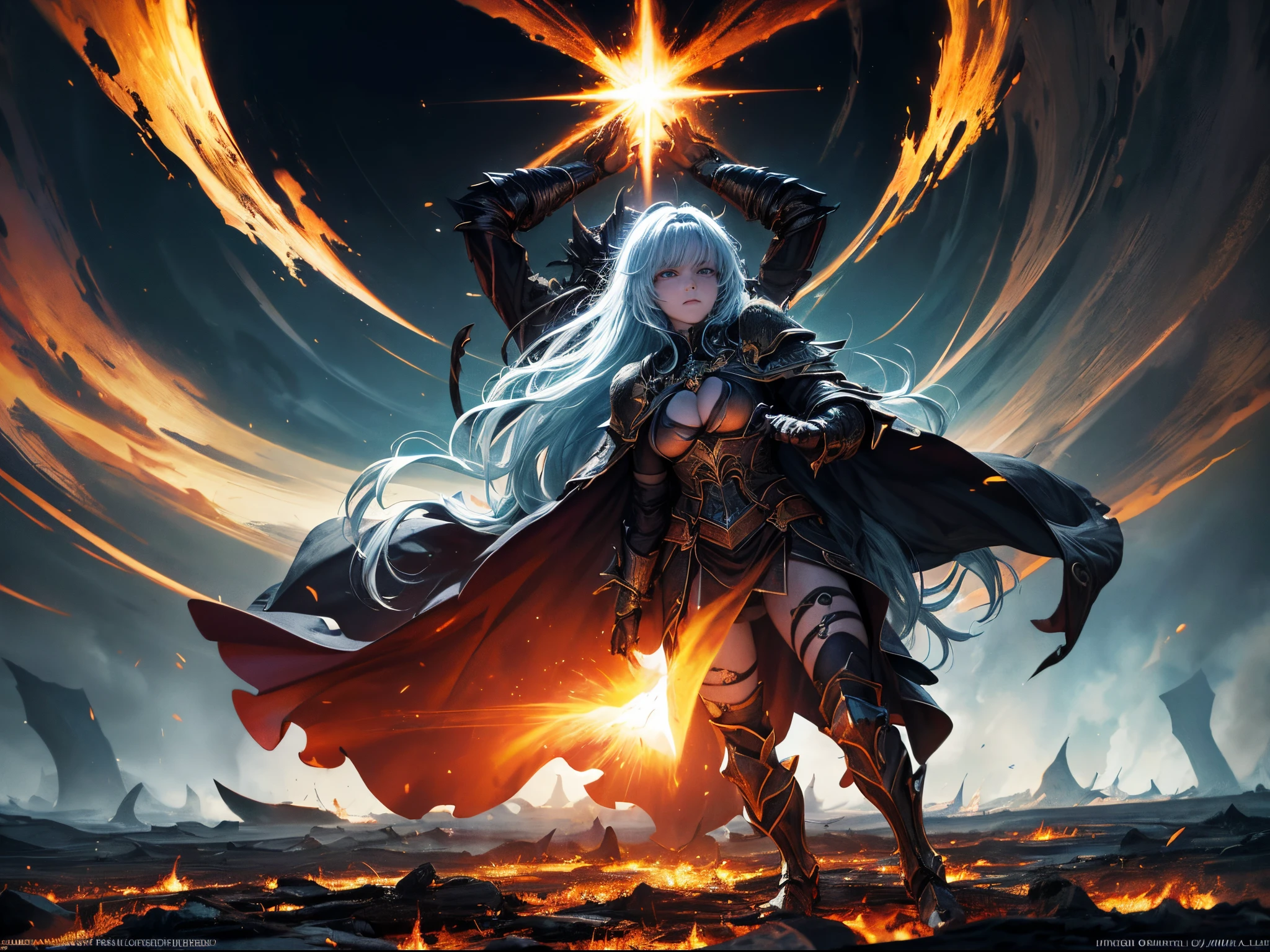 (best quality,4k,8k,highres,masterpiece:1.2),ultra-detailed,(realistic,photorealistic,photo-realistic:1.37),(full body:1.5),enormous tits,stunning depiction,superb detailing,spectacular scene,epic battle between divine & infernal,True essence of existence,supernatural war,ultimate struggle,mystical confrontation,heavenly warriors,demonic creatures,divine magic,Infernal flames,rays of celestial light,explosions of dark energy,alternative realms,glowing armor,divine intervention,malevolent powers,terrifying demons,magic-infused weapons,breathtaking range of emotions,awe-inspiring power,immense cosmic energy,ominous atmosphere,desolate landscape,apocalyptic setting,epic scale,clash of light and darkness,timeless battle,cosmic balance,symbolic representations,dramatic intensity,determining the fate,mortal realm hanging in the balance,mythical beings transcending humanity,unceasing conflict between good and evil,dynamic composition,striking contrast,heaven and hell intertwined,guardians of righteousness,wicked forces of corruption,divine symbols,ominous presence,terrifying yet majestic,final confrontation between heaven and hell,luminous celestial figures,dark and twisted monstrosities,detailed facial expressions,ancient prophecies,transcendental power,struggle for salvation,sacred artifacts,transformational abilities,embodying the struggle between light and dark,overwhelming power of the divine,desperate fight for survival,vivid colors,atmospheric lighting