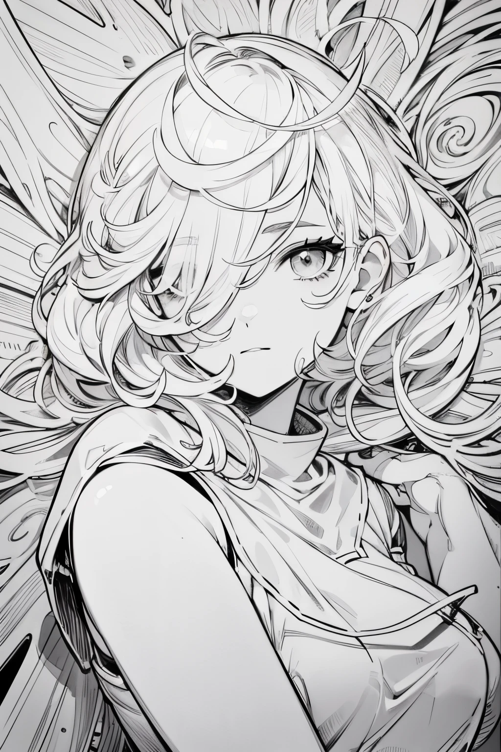 Line Art, comic, monochromes, illustratio, 1girl, masterpiece, best quality, super detail