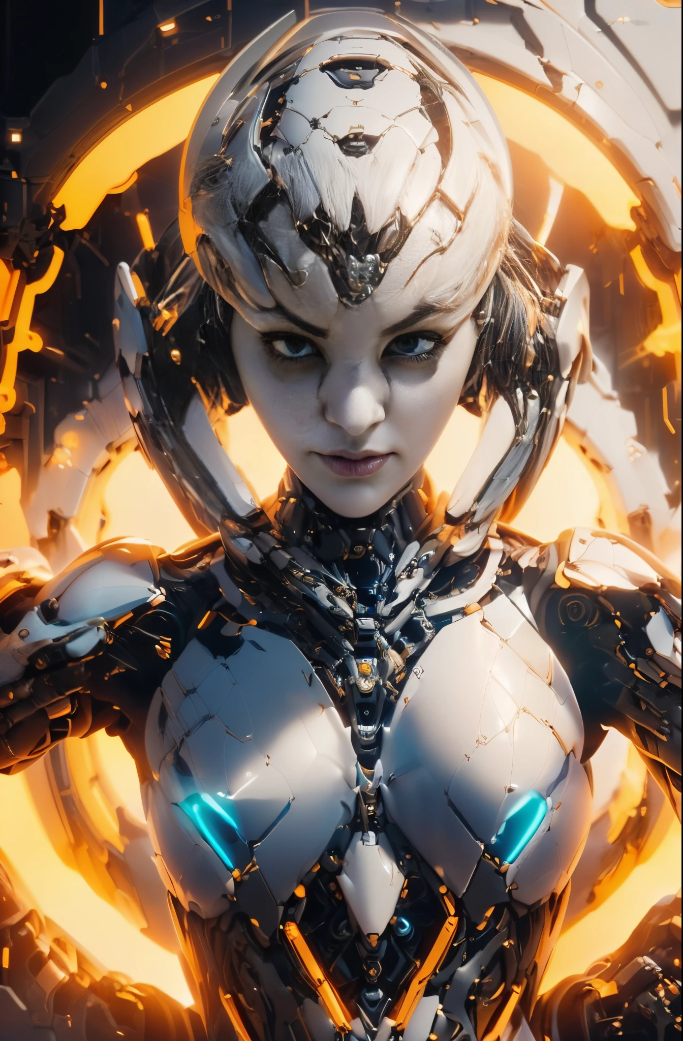 (generate a female robot, short hair, detailed luxury cyber mech armor, pointed finger, inside detailed spaceship, beautifull face, pretty face, beautifull eyes, beautifull nose, raytracing, beautifull fingers, beautifull hands, (4 fingers in 1 hand), full body photoshoot, pretty makeup, perfect anatomy, good lighting, professional photoshoot, sharp eye, fresh lips