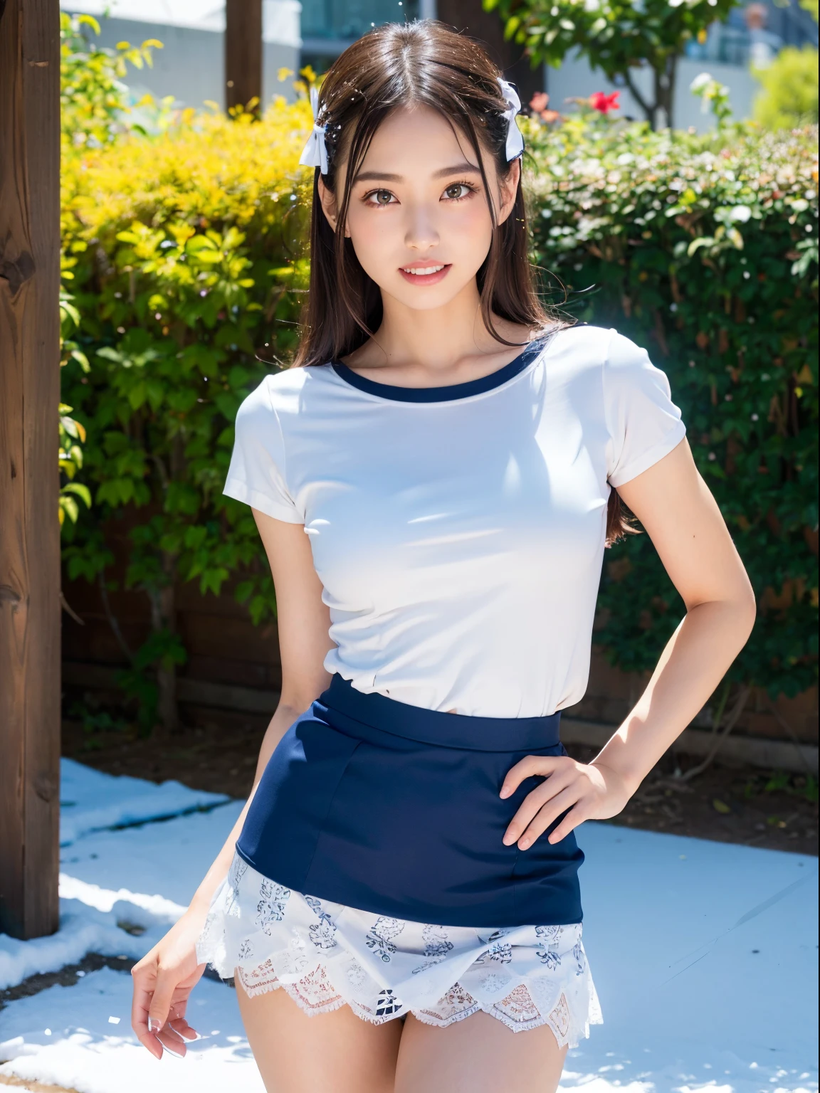 ighly detailed、​masterpiece、top-quality、Ultra-high decomposition energy A、8K High Resolution、Photogenic clarity、A detailed eye、Gradation、perfect anatomy body proportions ,hard disk、nffsw (English) (English) (English) (English) (English) (English) (English) (English) (English) (English) (English) , Nikon Z9 80mm Lens , masutepiece、Model Standing、Light blue panties made of lace material、White tight t-shirt、The dress is made of white lace material(((Show me all my panties)))、(((The skirt is definitely worn)))、(((Lift skirt hem)))、panties focus、too bright natural light、Sunshine、Detailed lace panty pattern、Ordinary panties、(((while standing, Lift up your skirt and show your panties to the camera)))、(((Beautiful alignment and snow-white teeth)))、(((Lift the skirt bigger and bigger,、Show your panties to the camera)))、Ultra Slim Body, Big breasts、Body type of slender model、Beautiful posture、Show your ass