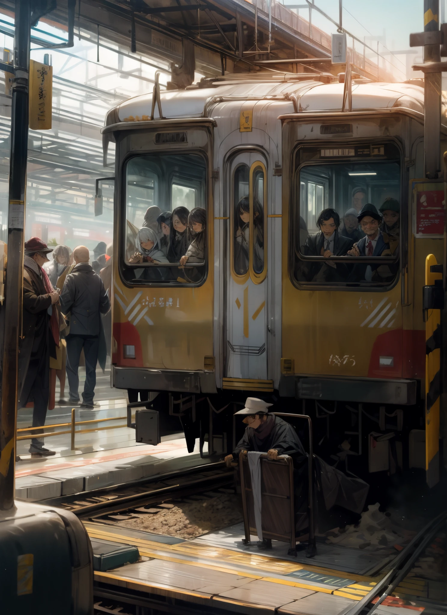 people pulling the train