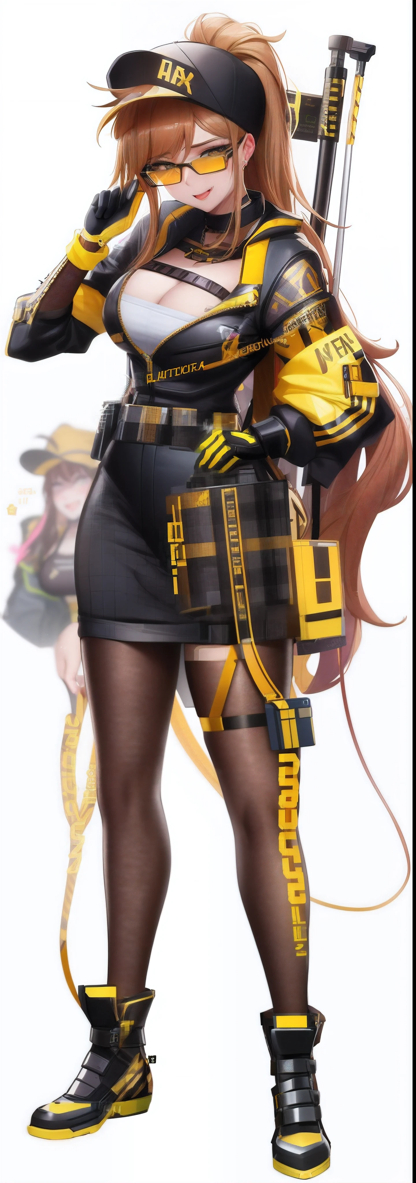 a woman in a yellow and black outfit holding a gun, kda, brigitte from overwatch, senna from league of legends, katana zero video game character, lovely brigitte from overwatch, brigitte, sigma female, as an overwatch character, valorant character, female lucio, cushart kenz, vi from arcane, overwatch skin, from overwatch, cyberpunk bee