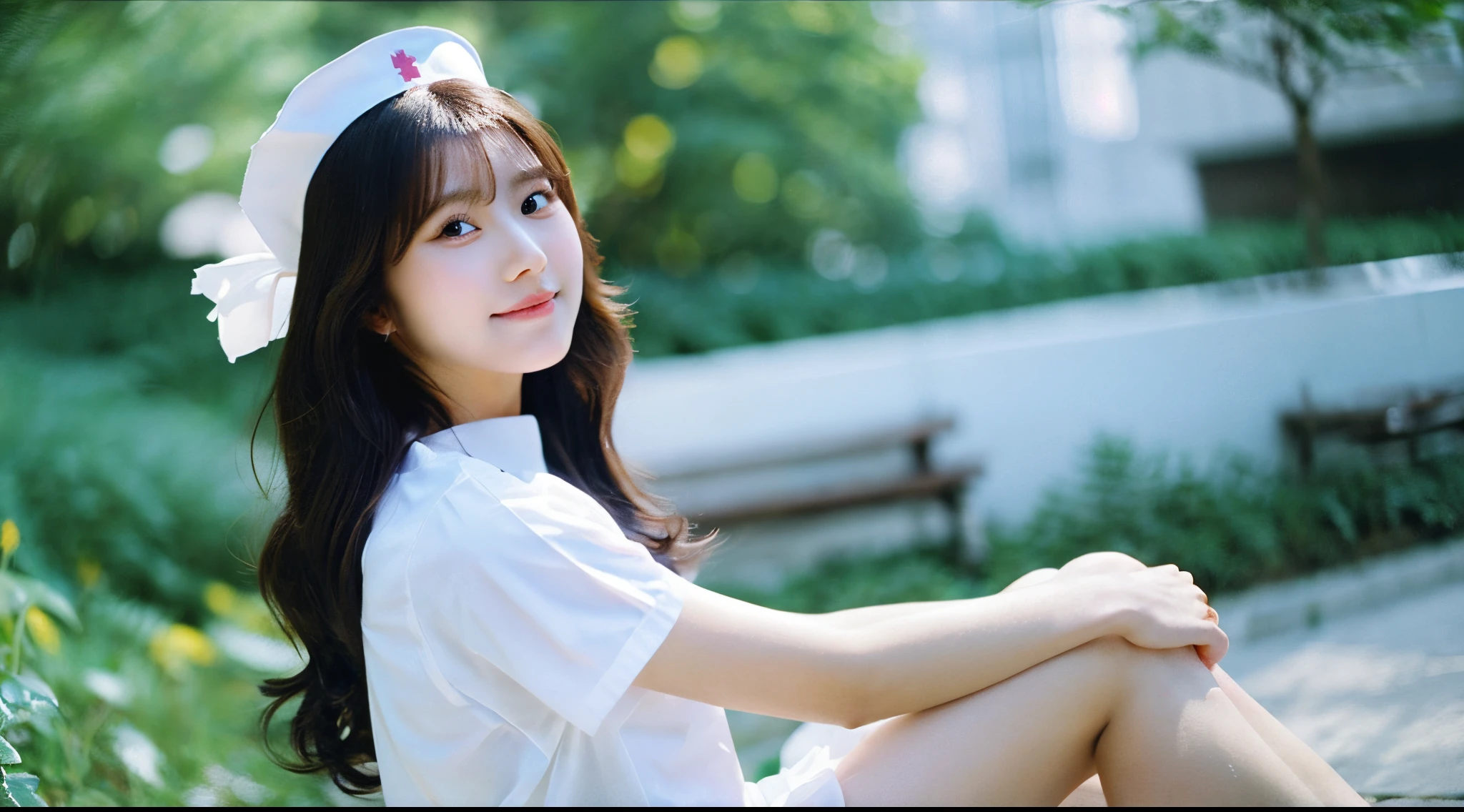 Beautiful nurse 18 years old in white miniskirt
