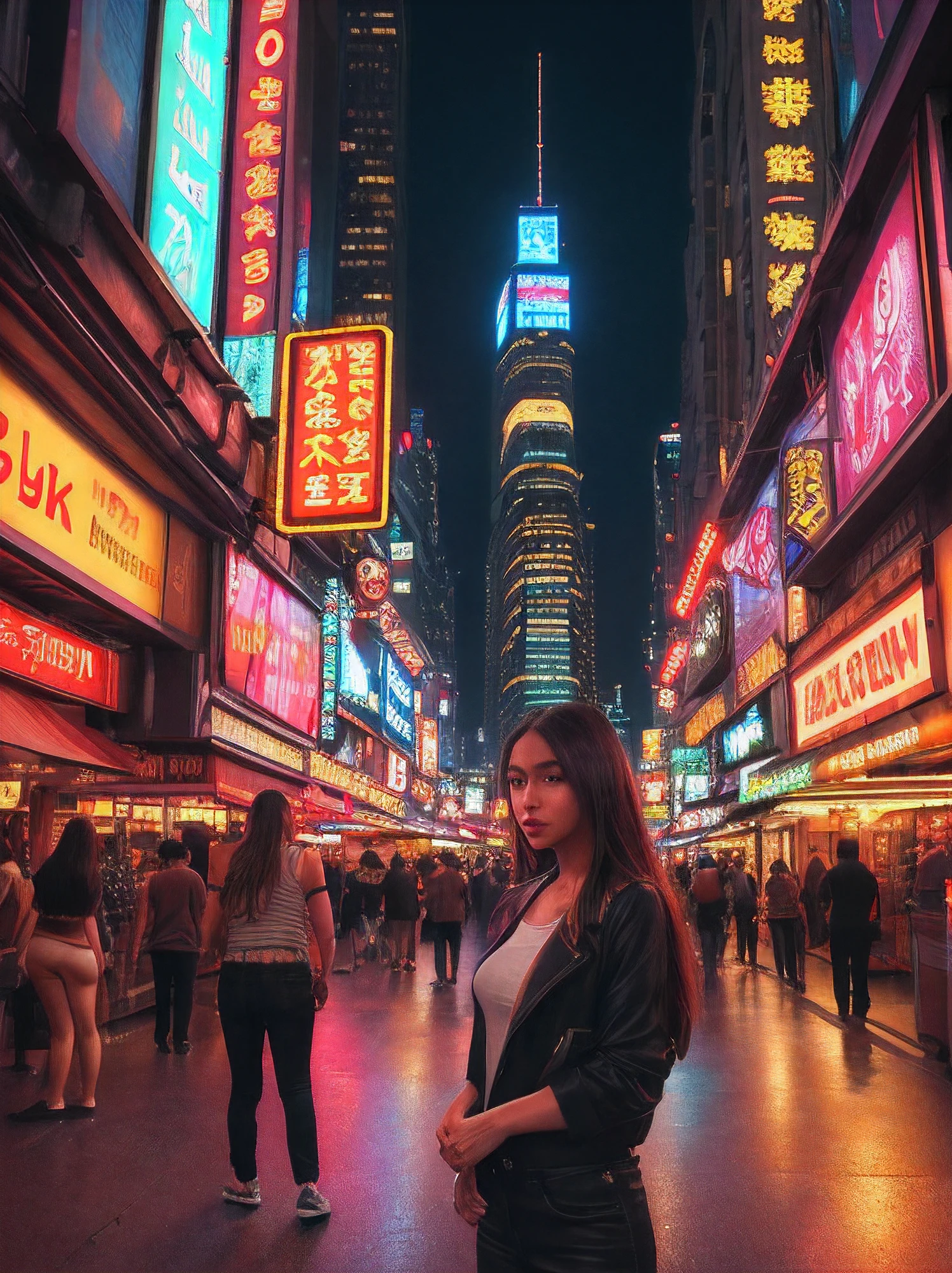 Cinematic movie poster of (nude gorgeous Chinese|Filipina woman), in sci-fi cyberpunk ally, standing, feet, blue pink orange green lighting, best quality, studio lighting 