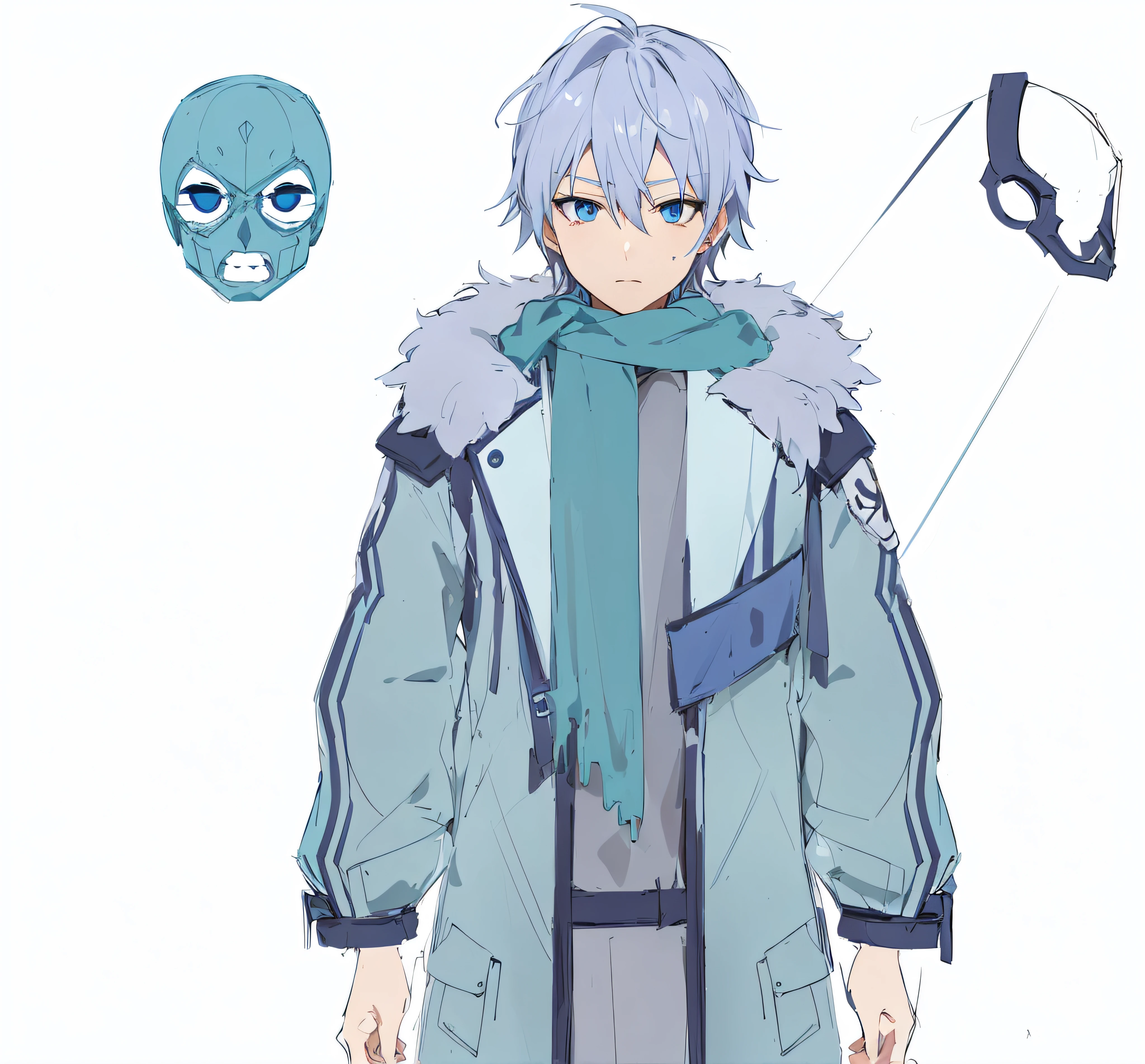 Anime character with blue eyes and blue mask, Tall blue eyed anime character, Anime style characters, full body concept, unrealistic character concept, Anime character design, [ character  design ], 2 d anime style, ( ( Character concept art ) ), anime figure, freezing blue skin, Full body character design, Available roles, clear outfit design, All eyes are silver,detail-rich，masterpiece of a master，Nice face，Hard，Clean shape，
