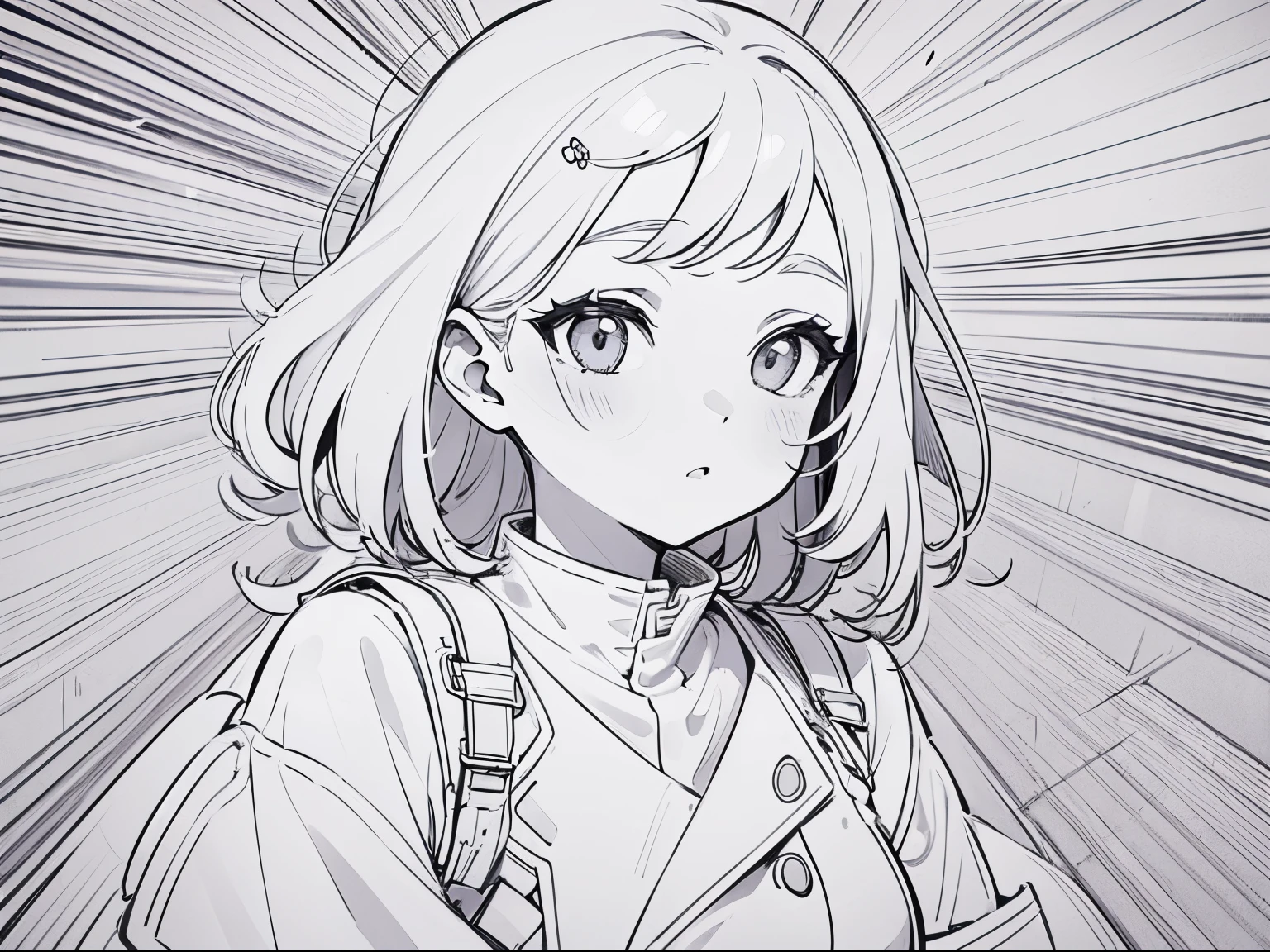 (((Line Art))), illstration, 1girl, on the street, long shot, masterpiece, best quality, super detail