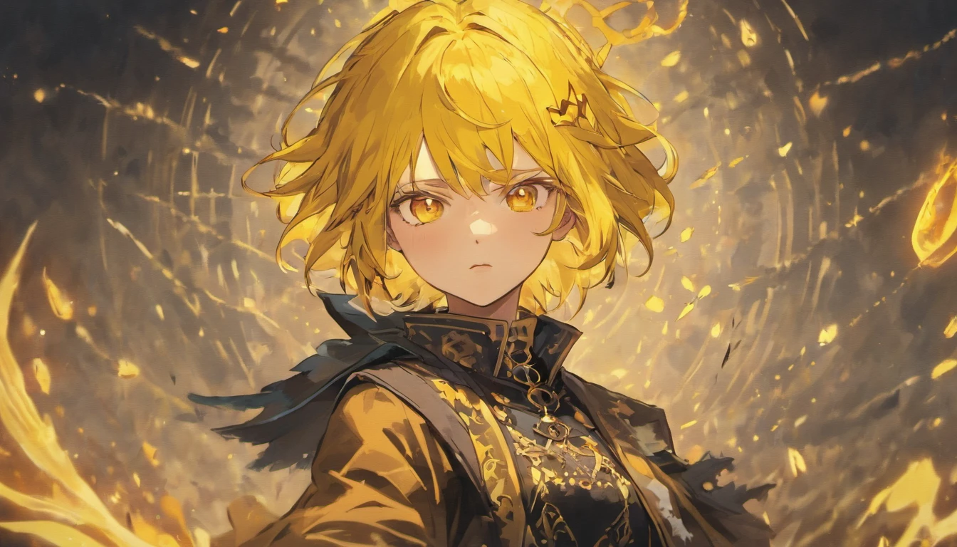 "Zenitsu demon slayer, yellow energy, upper body shot, Gothic style."